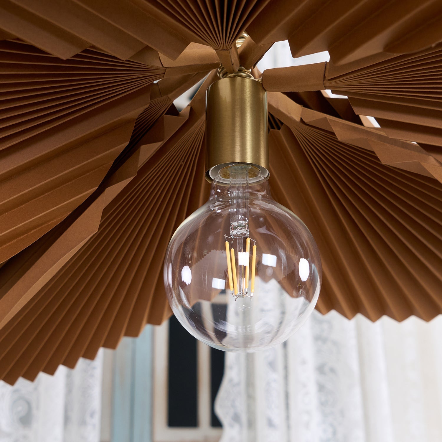 Pendant Light with Pleated Kraft Paper Petal Shade