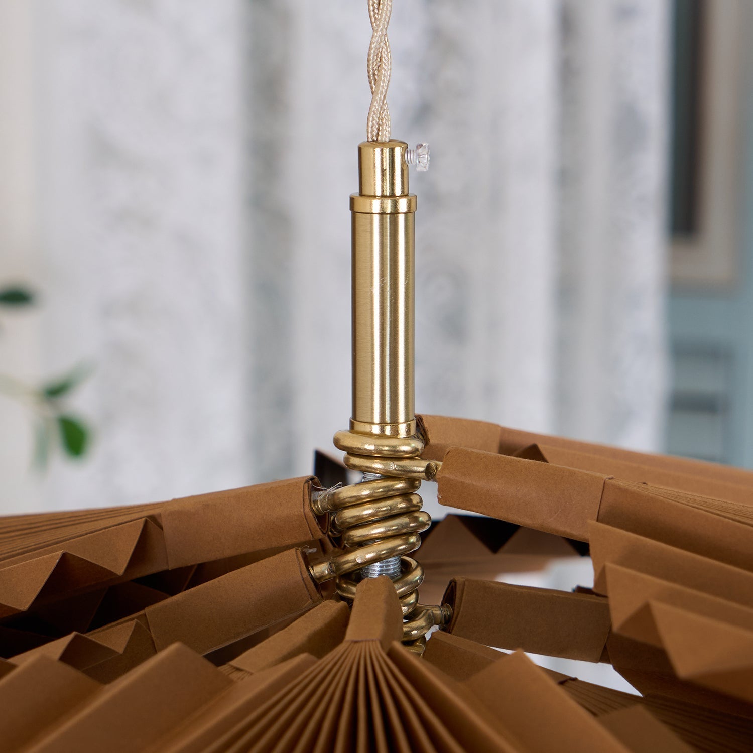 Pendant Light with Pleated Kraft Paper Petal Shade