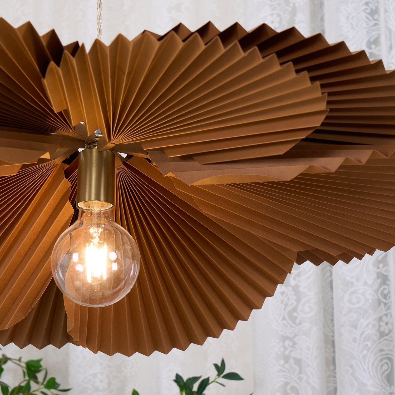 Pendant Light with Pleated Kraft Paper Petal Shade