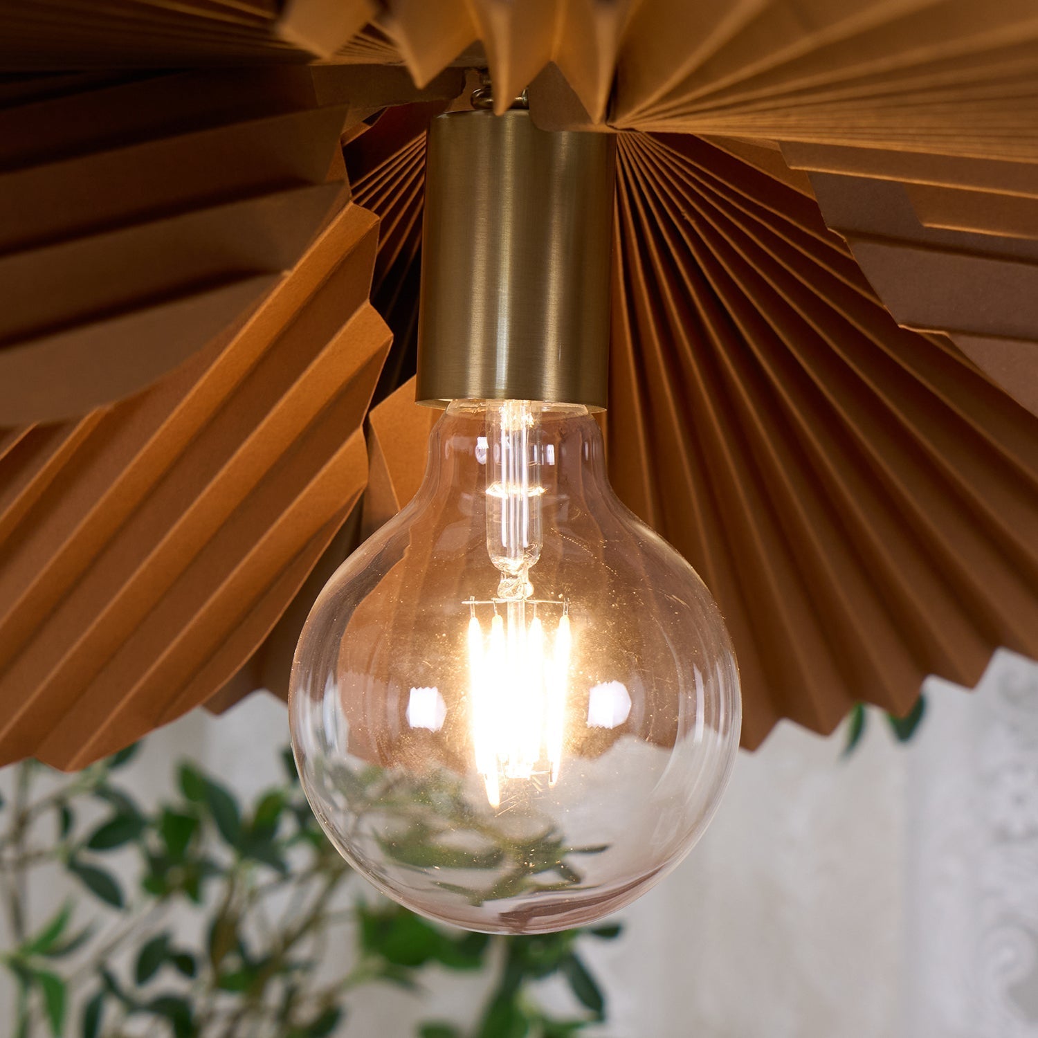 Pendant Light with Pleated Kraft Paper Petal Shade