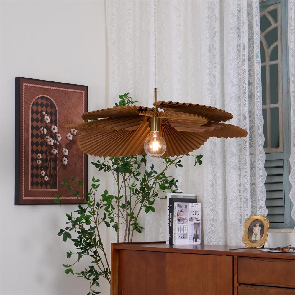 Pendant Light with Pleated Kraft Paper Petal Shade