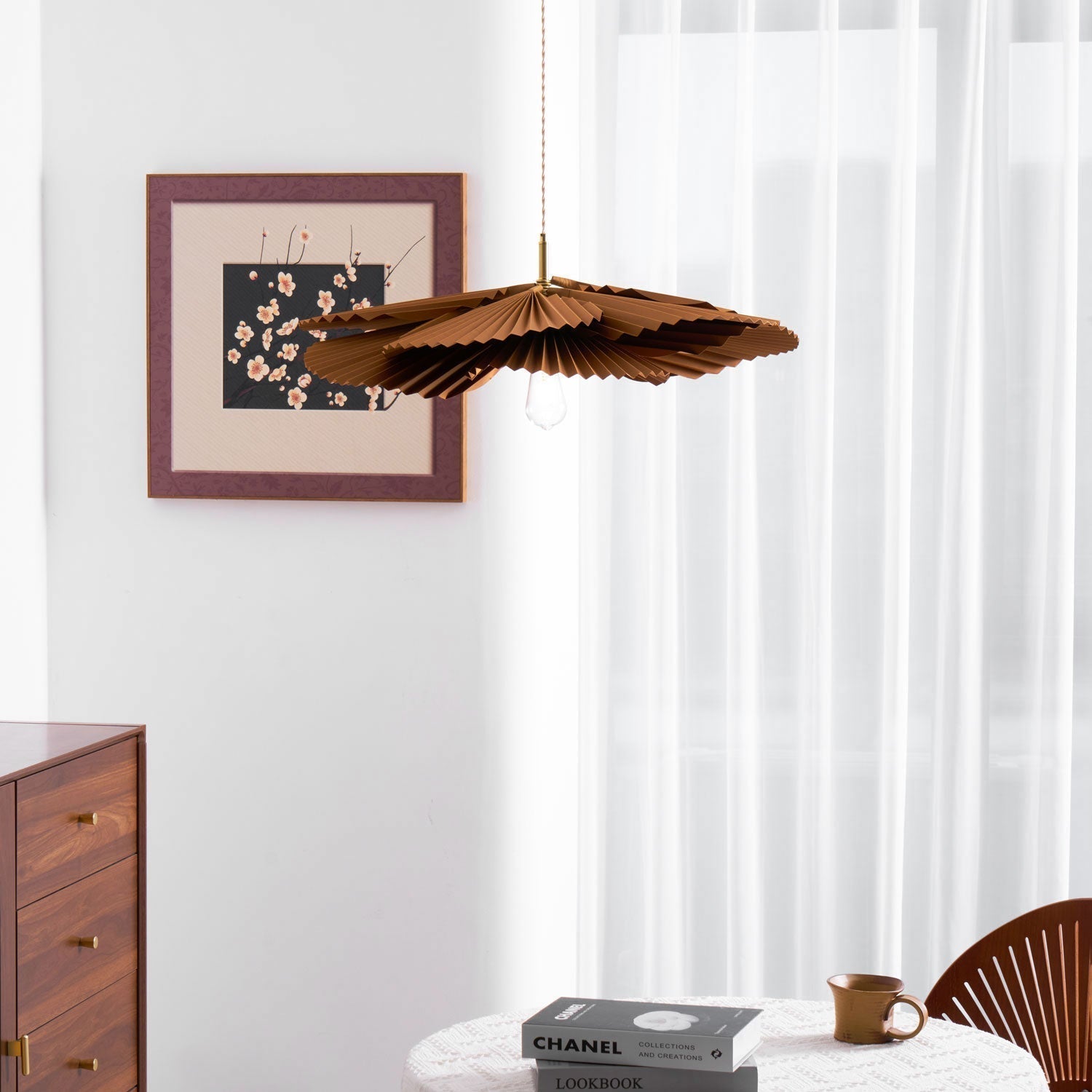 Pendant Light with Pleated Kraft Paper Petal Shade