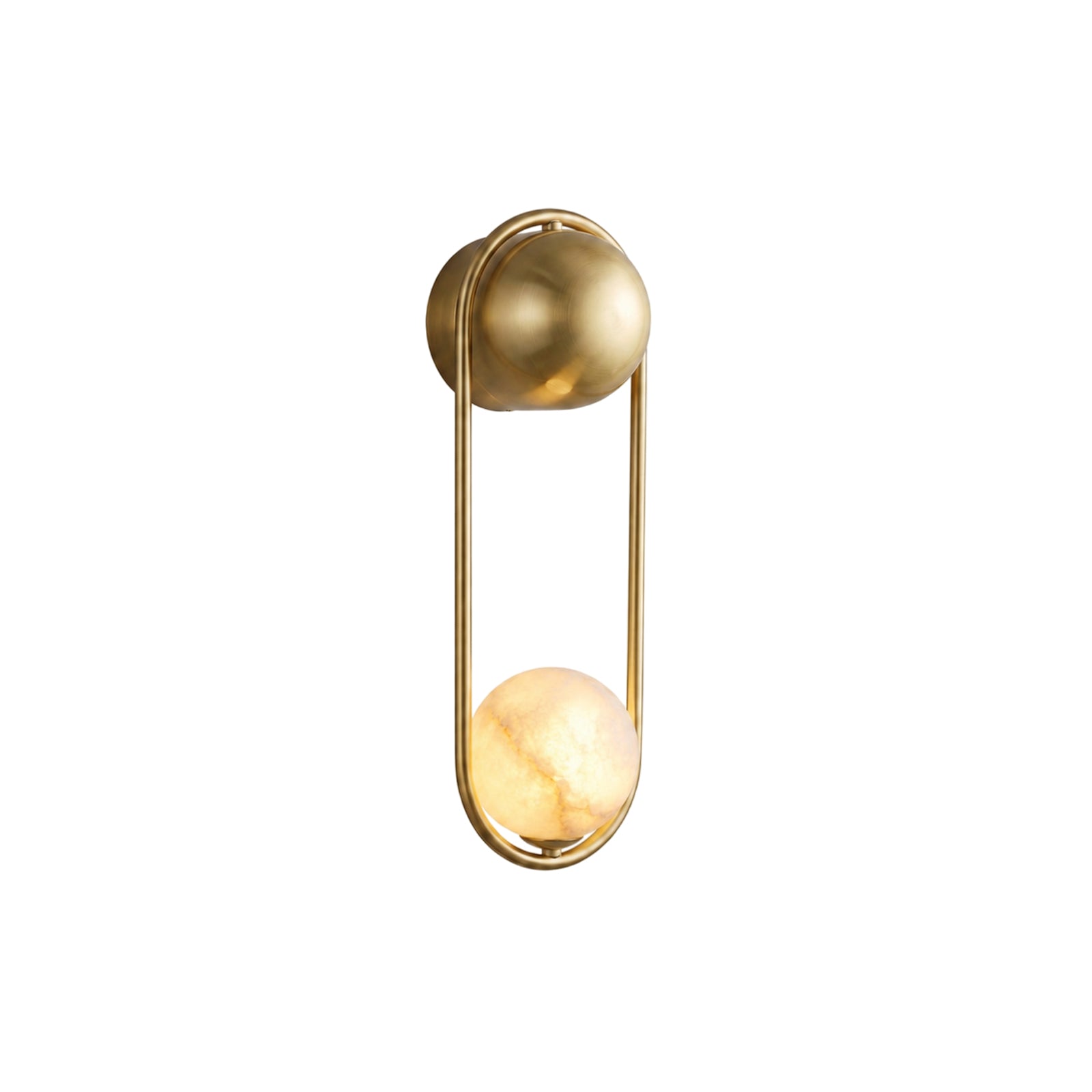 Mila Alabaster Wall Sconce with brass frame against a neutral wall.