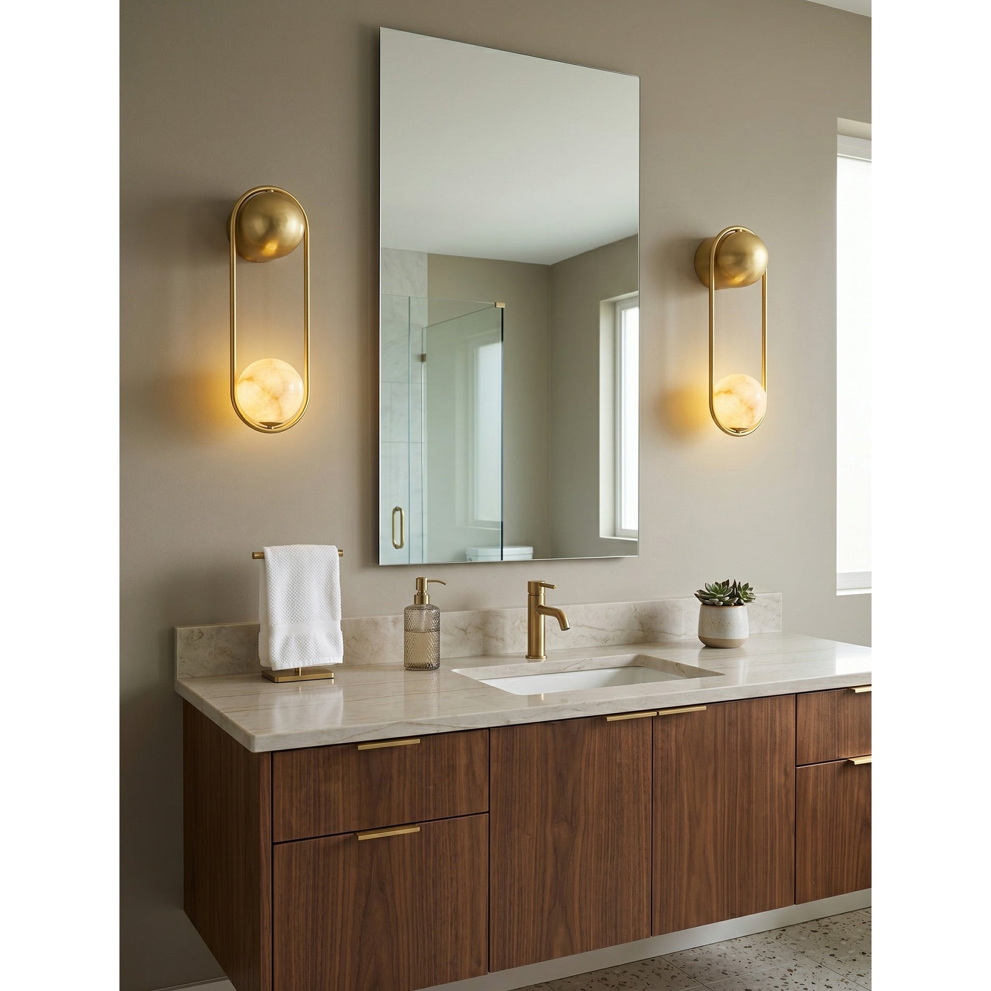 Unlit view of the sconce to showcase the alabaster's natural texture.
