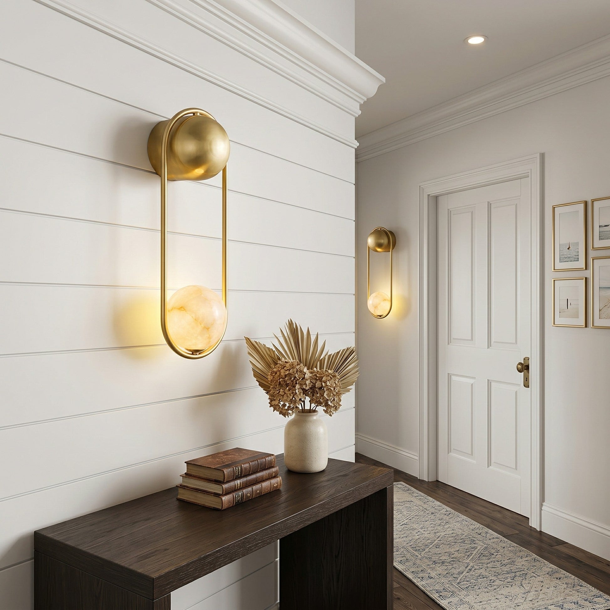 Side profile view of the Mila Alabaster Wall Sconce.