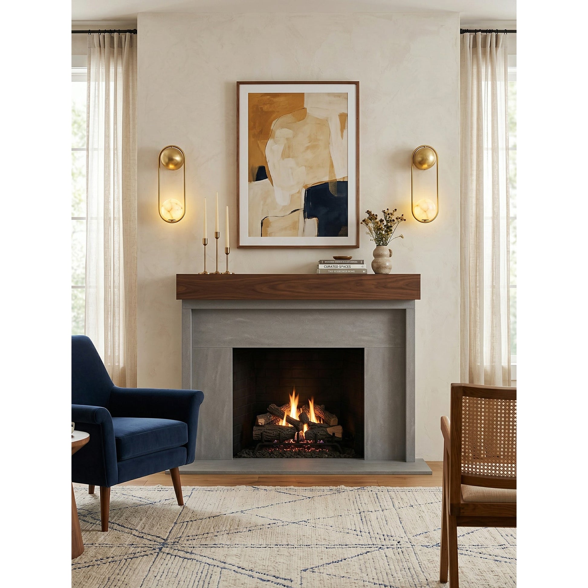Mila Alabaster Wall Sconce in a Japandi-style interior.