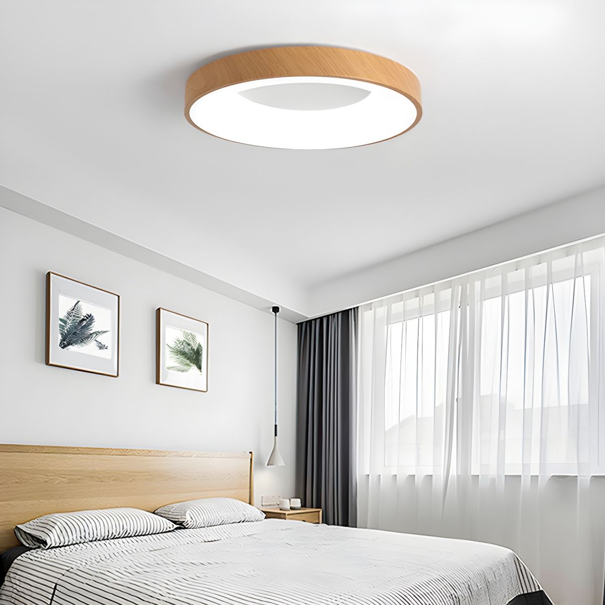 Javlen Modern Minimalist Round Wood Flush Mount Ceiling Lamp-Neutral Decor