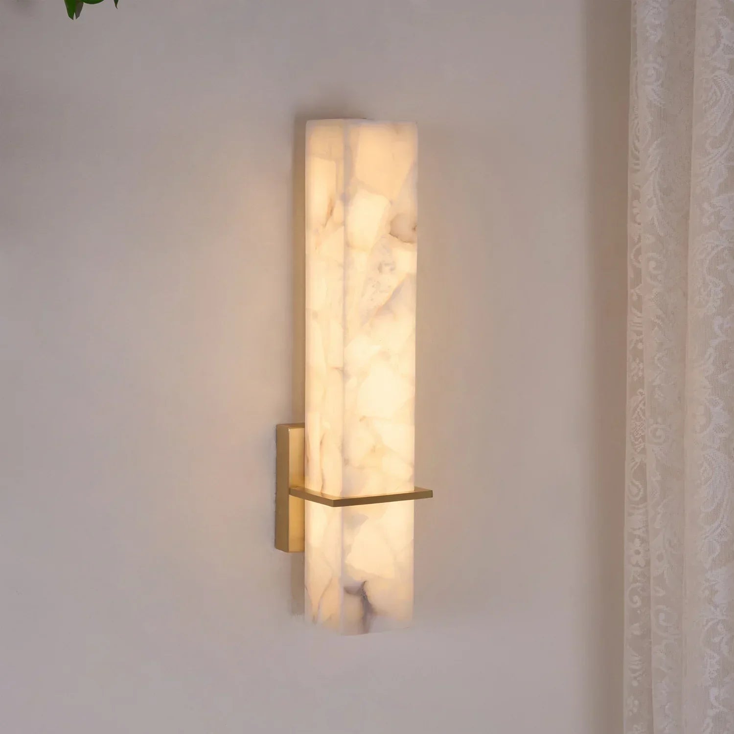 Ritta Wall Lamp White Alabaster Brass Modern Cuboid-Neutral Decor