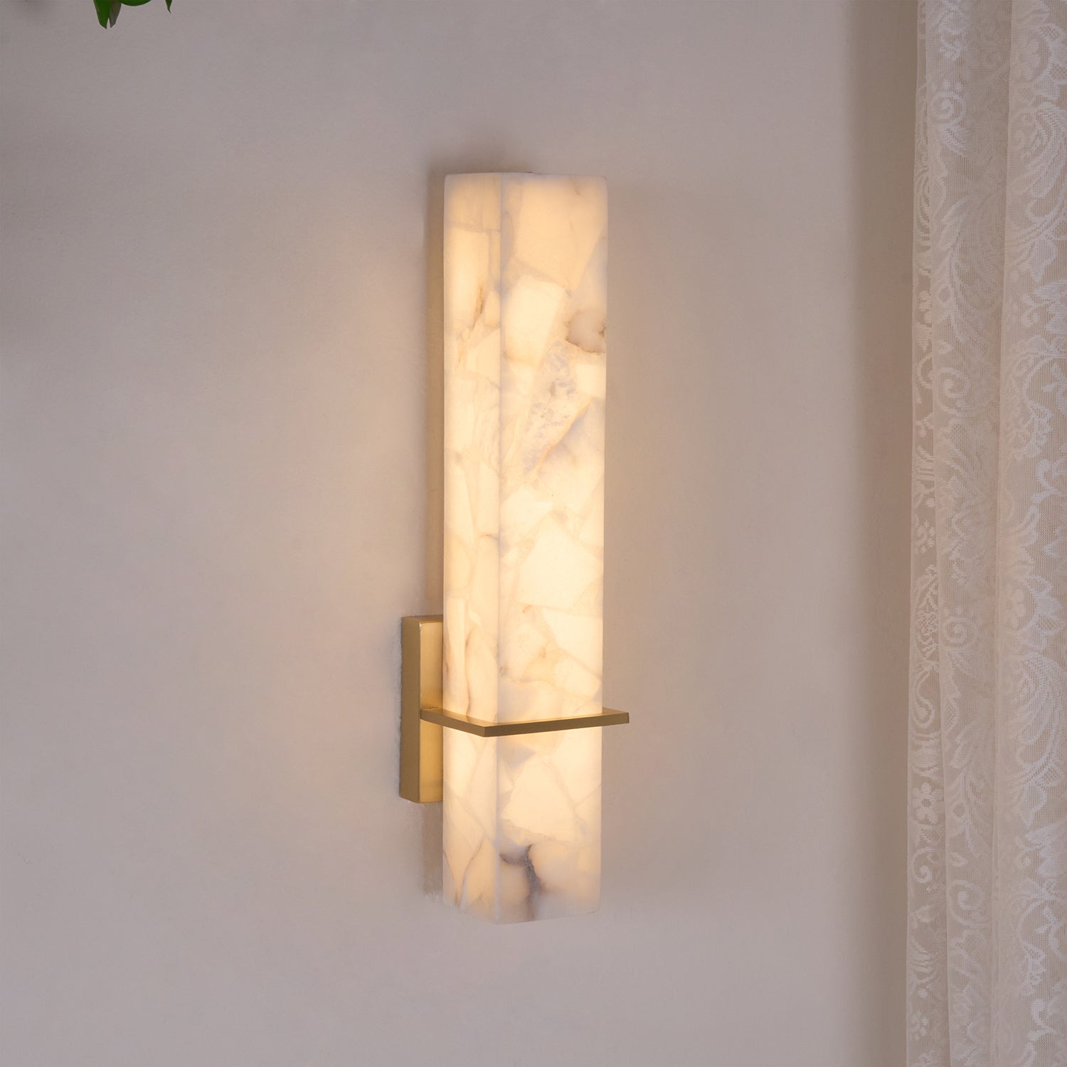 Ritta Wall Lamp White Alabaster Brass Modern Cuboid-Neutral Decor