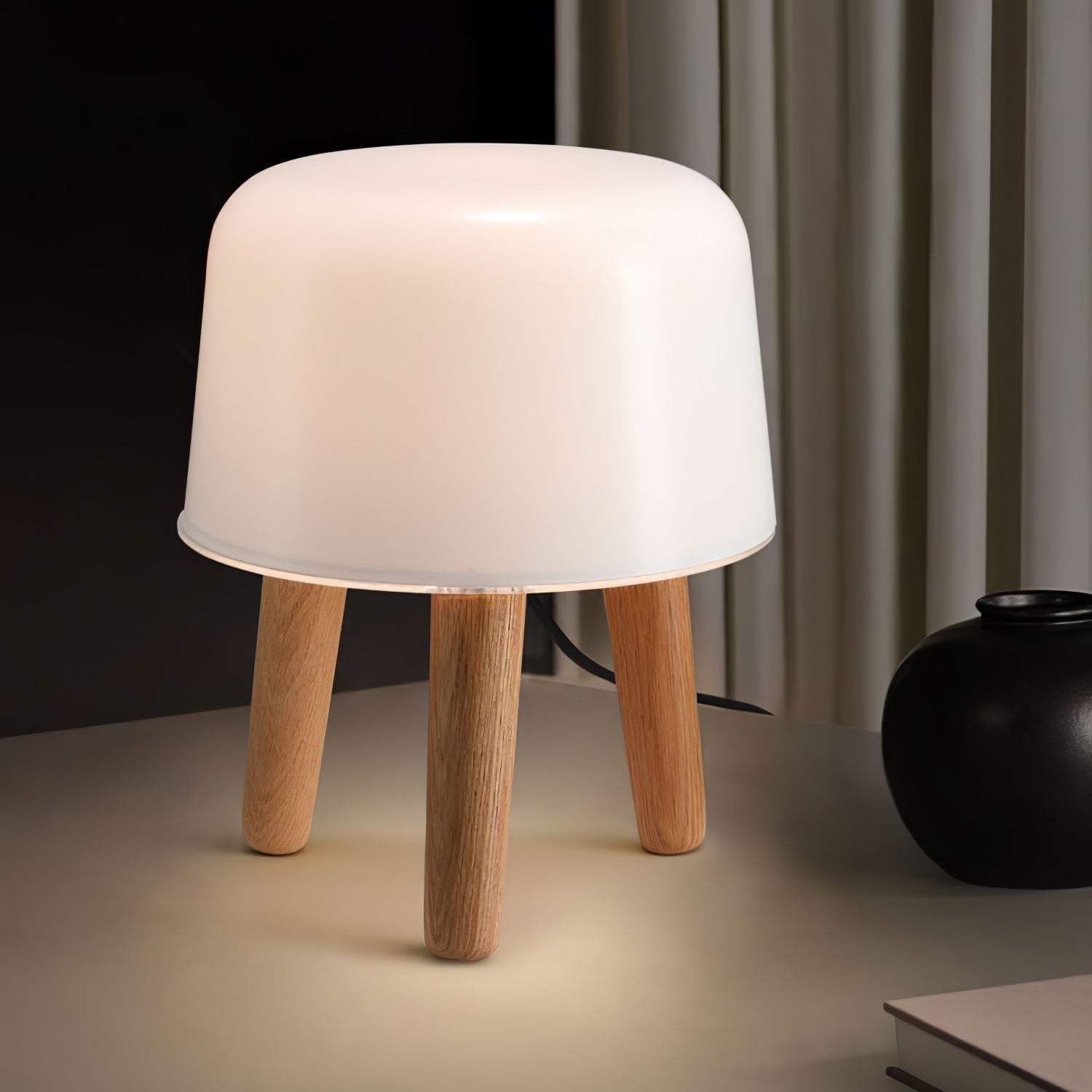 GlowPod Wood Milk Table Lamp-Neutral Decor