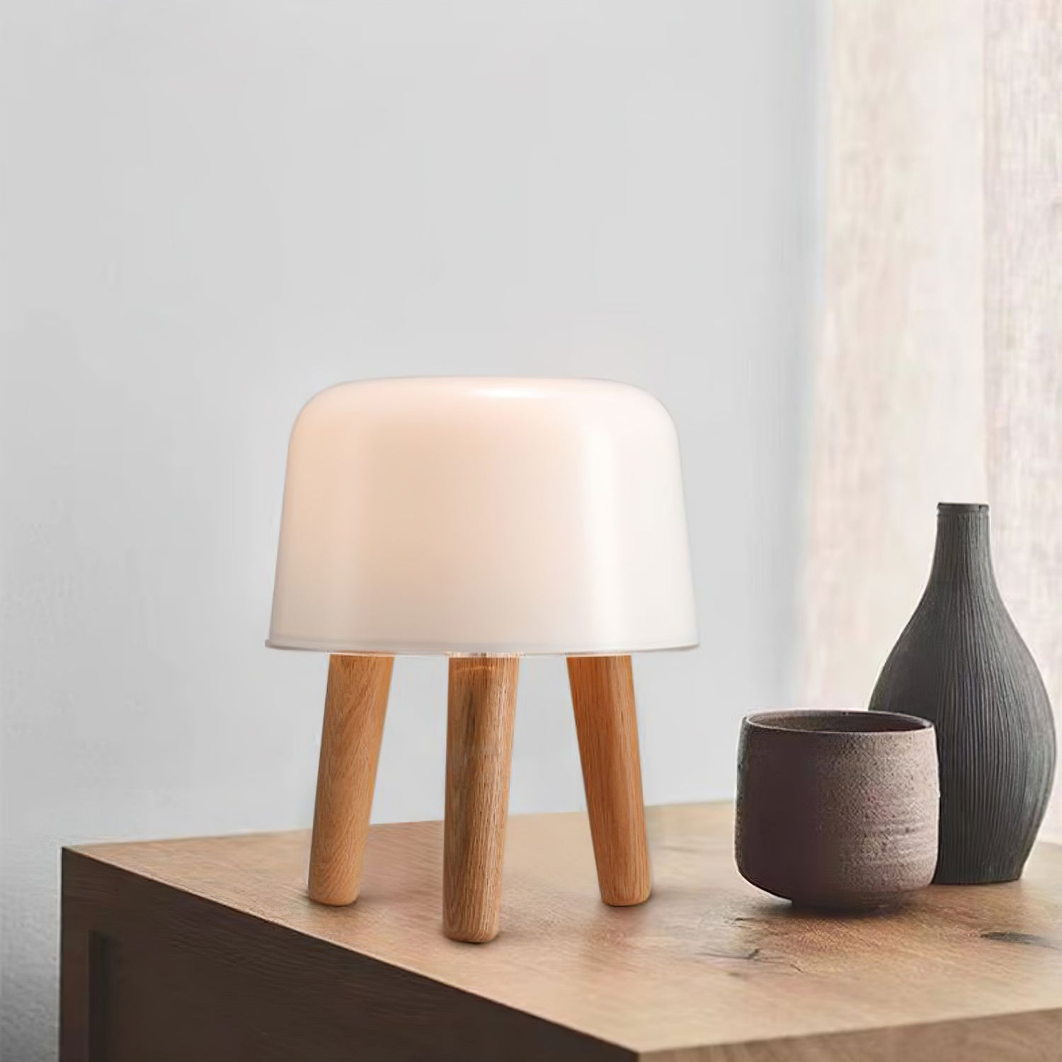 GlowPod Wood Milk Table Lamp-Neutral Decor