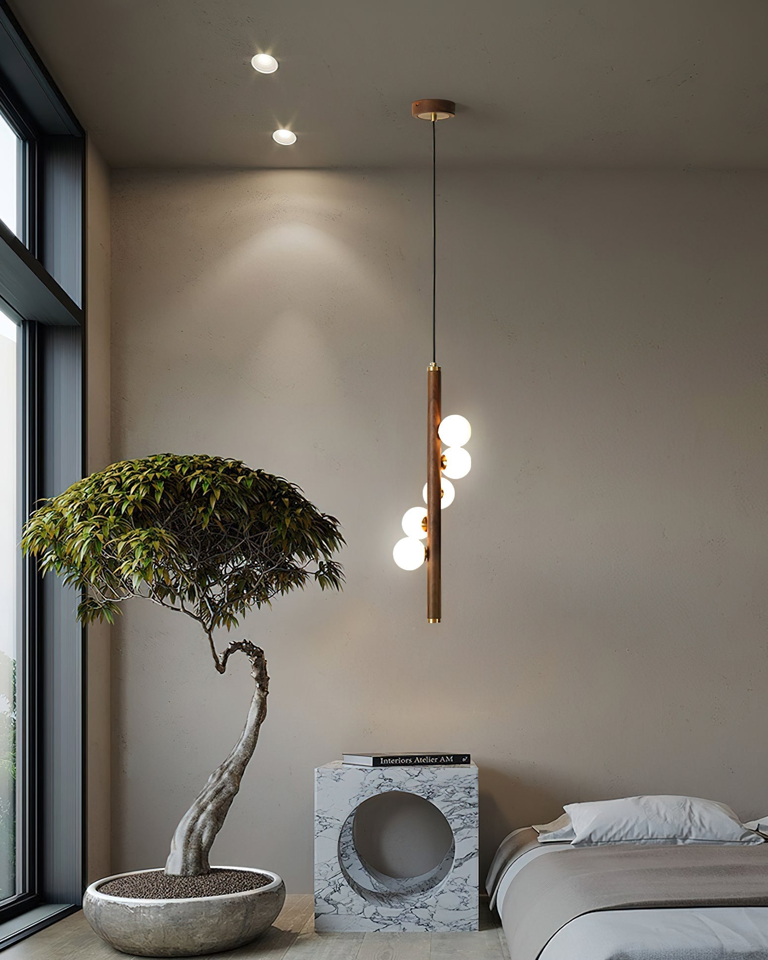 Miller Pendant Light in 'White & Walnut color' finish.