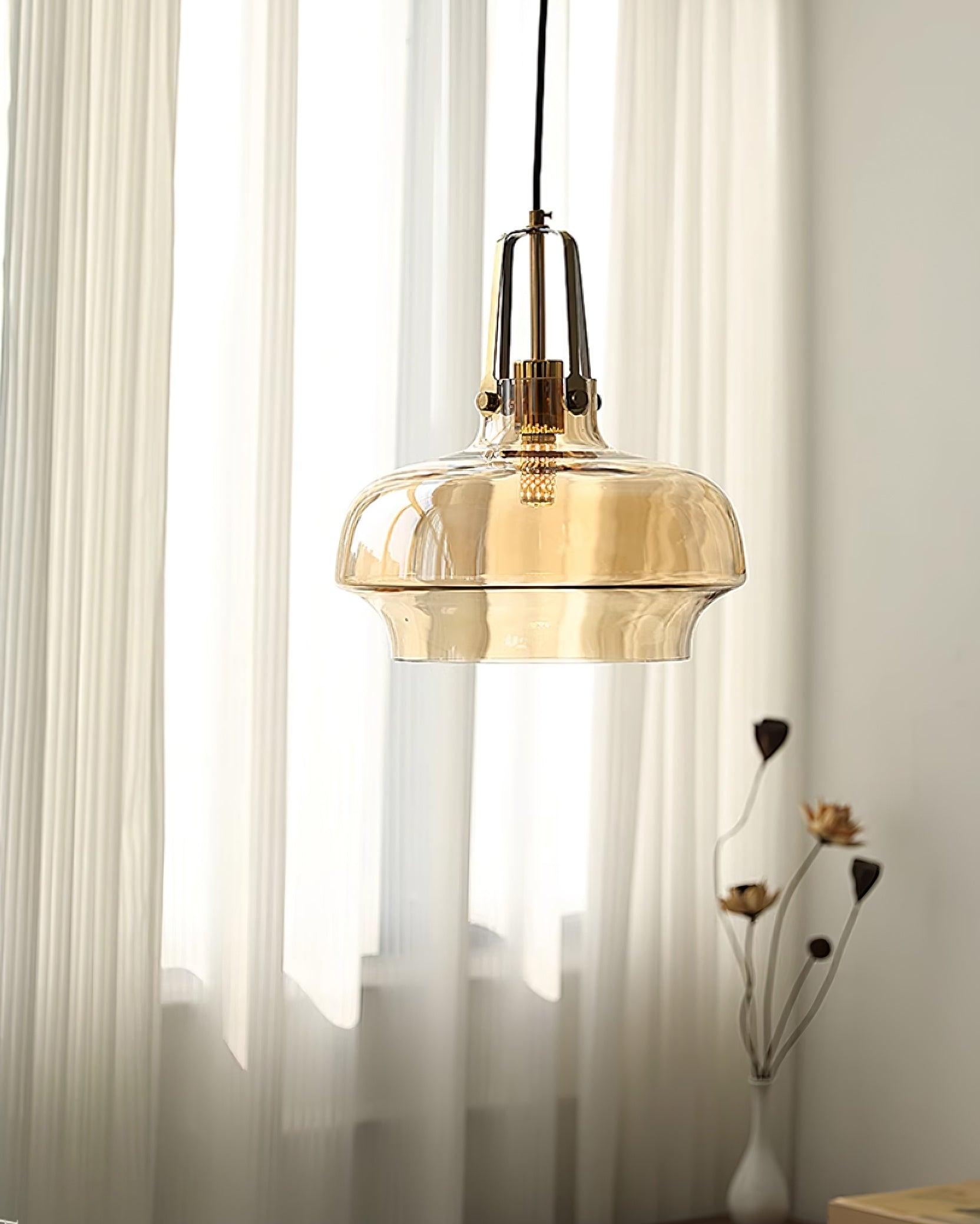 Aurelin Amber Glass Pendant Light with Brass Fittings