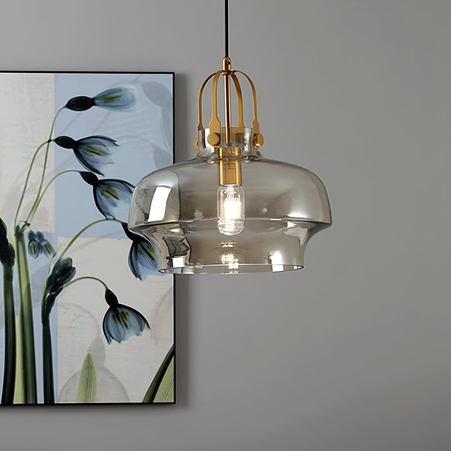 Aurelin Amber Glass Pendant Light with Brass Fittings