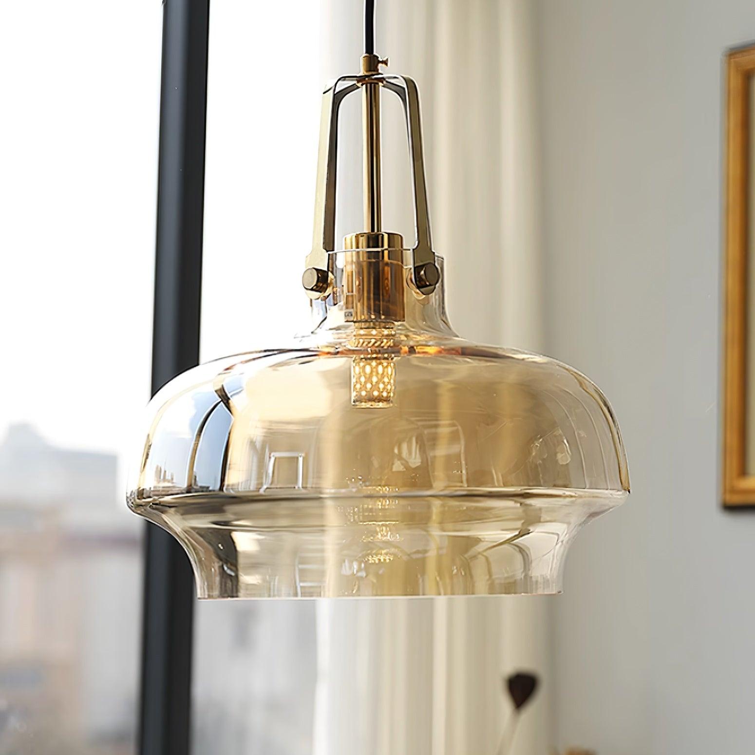 Aurelin Amber Glass Pendant Light with Brass Fittings