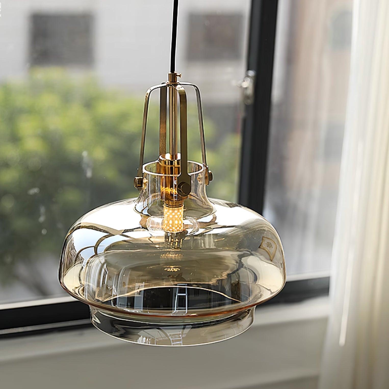 Aurelin Amber Glass Pendant Light with Brass Fittings