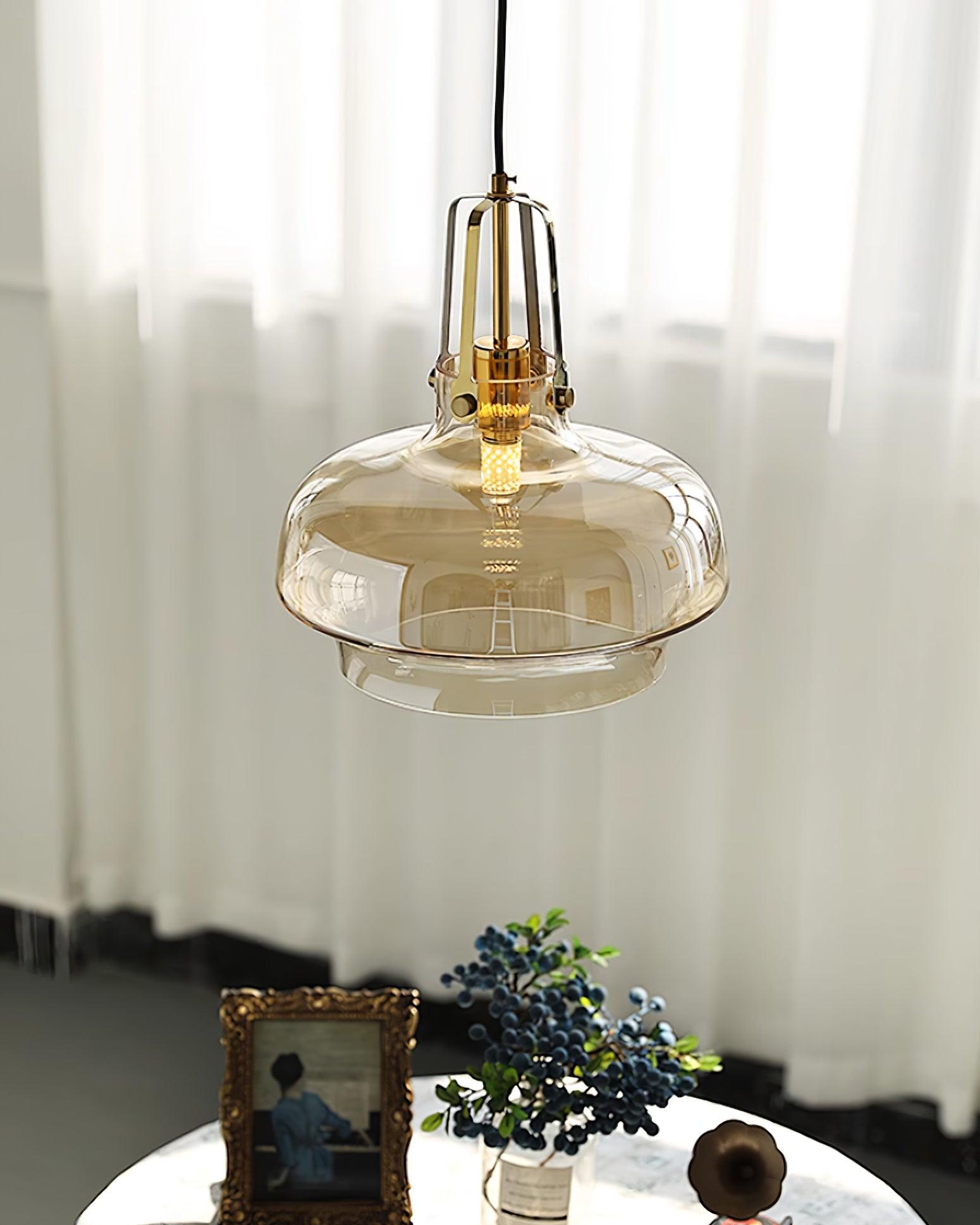 Aurelin Amber Glass Pendant Light with Brass Fittings