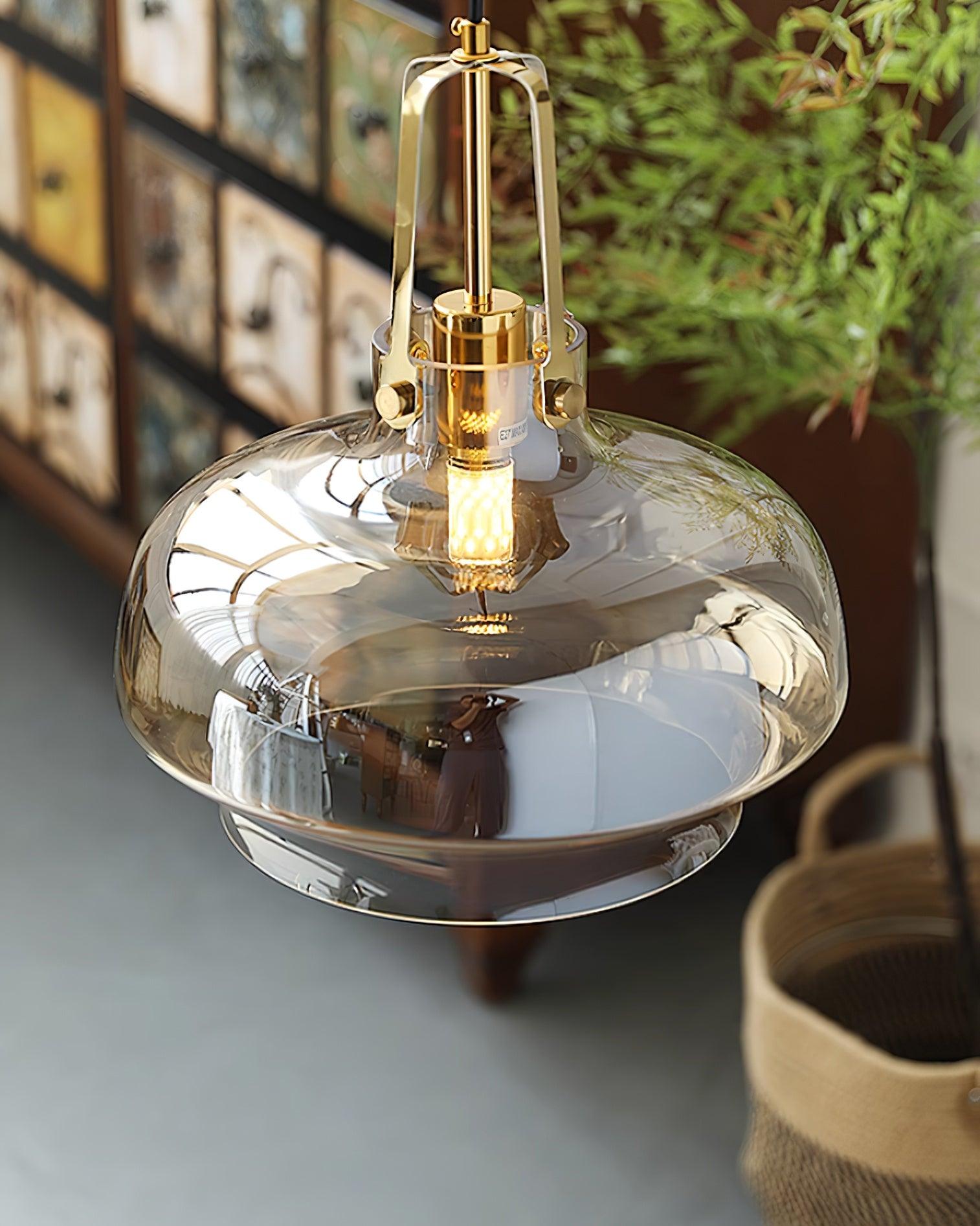 Aurelin Amber Glass Pendant Light with Brass Fittings