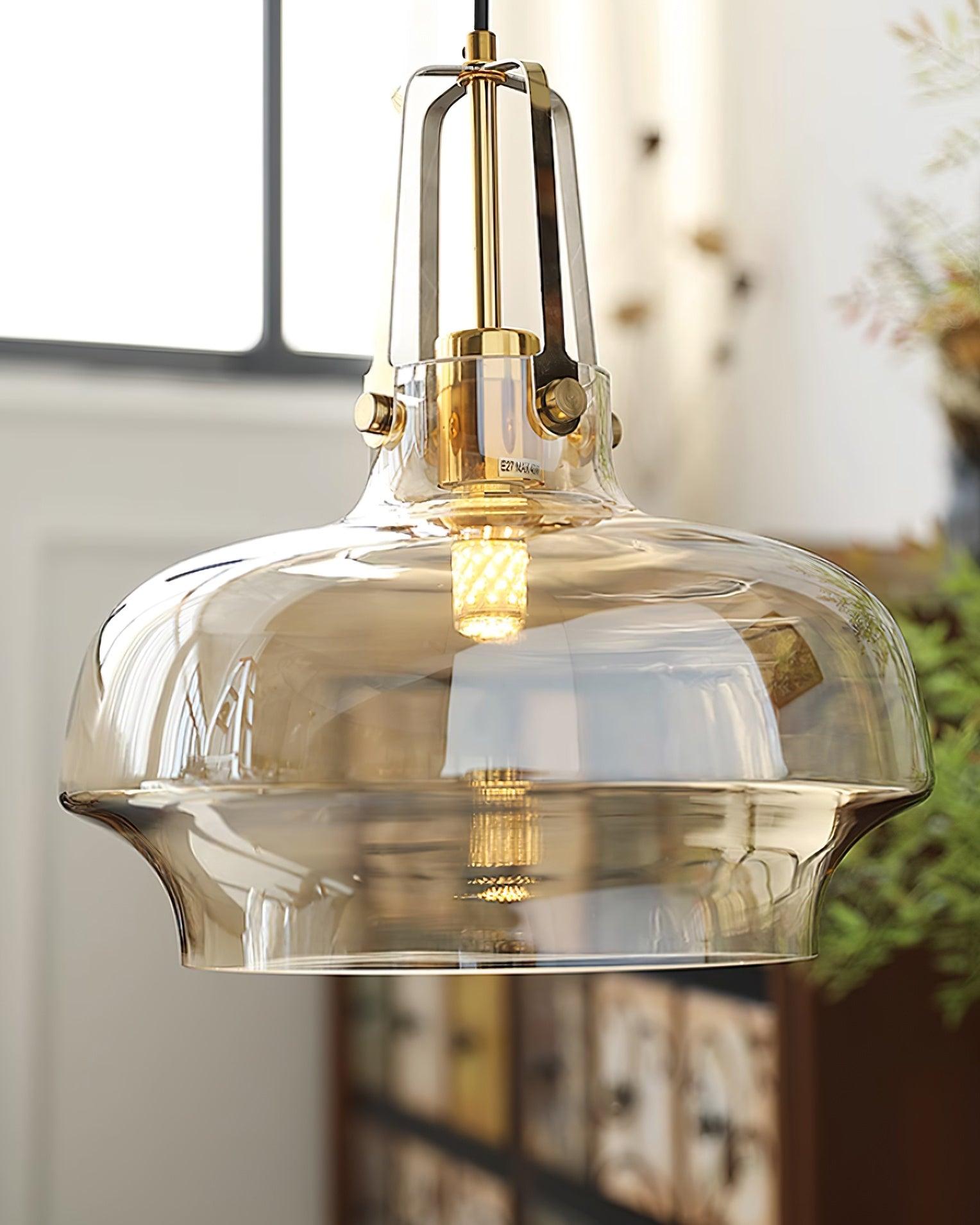 Aurelin Amber Glass Pendant Light with Brass Fittings