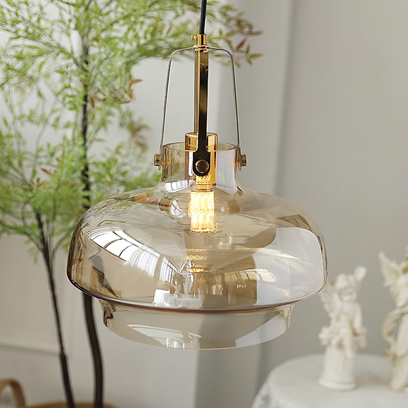 Aurelin Amber Glass Pendant Light with Brass Fittings