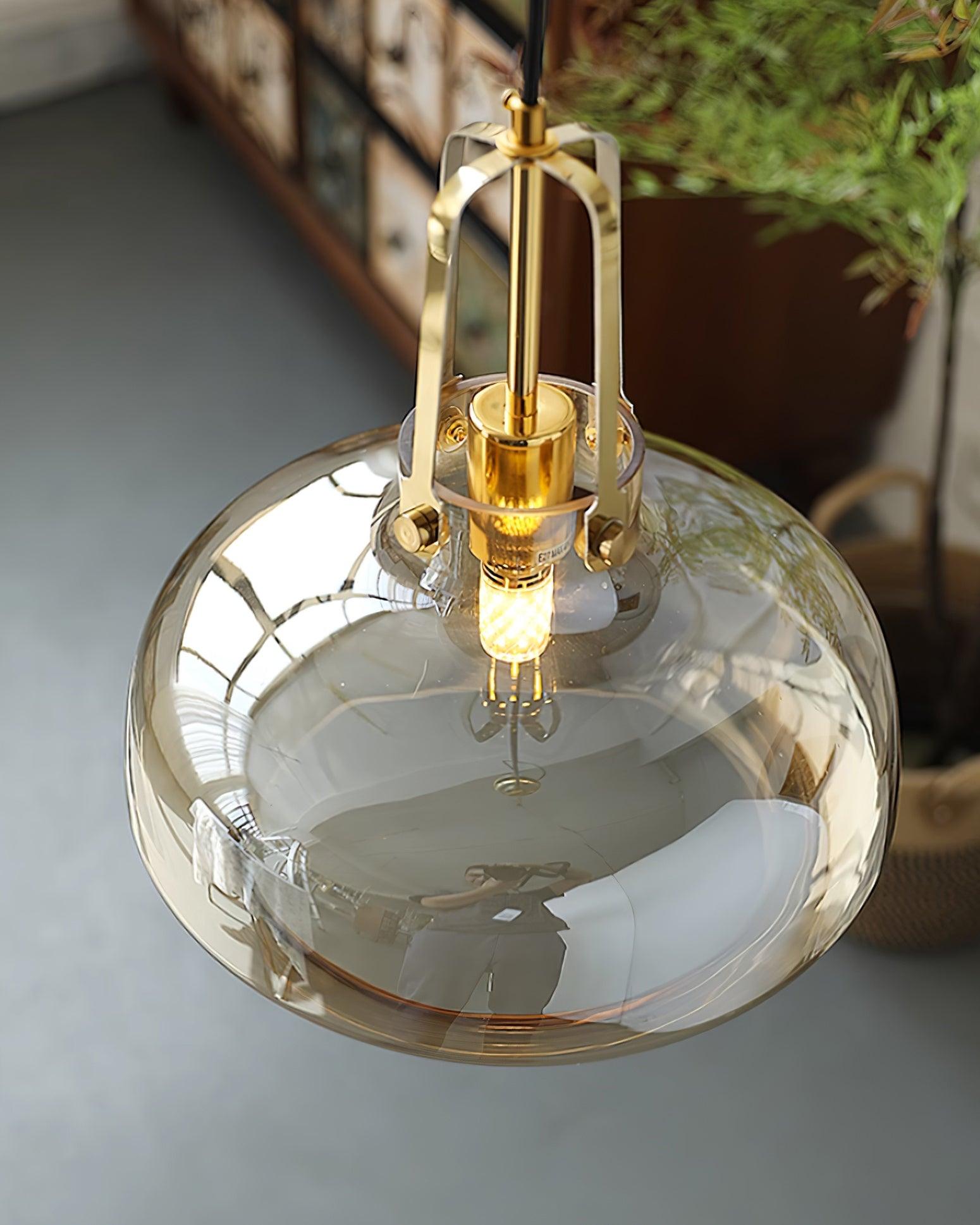 Aurelin Amber Glass Pendant Light with Brass Fittings