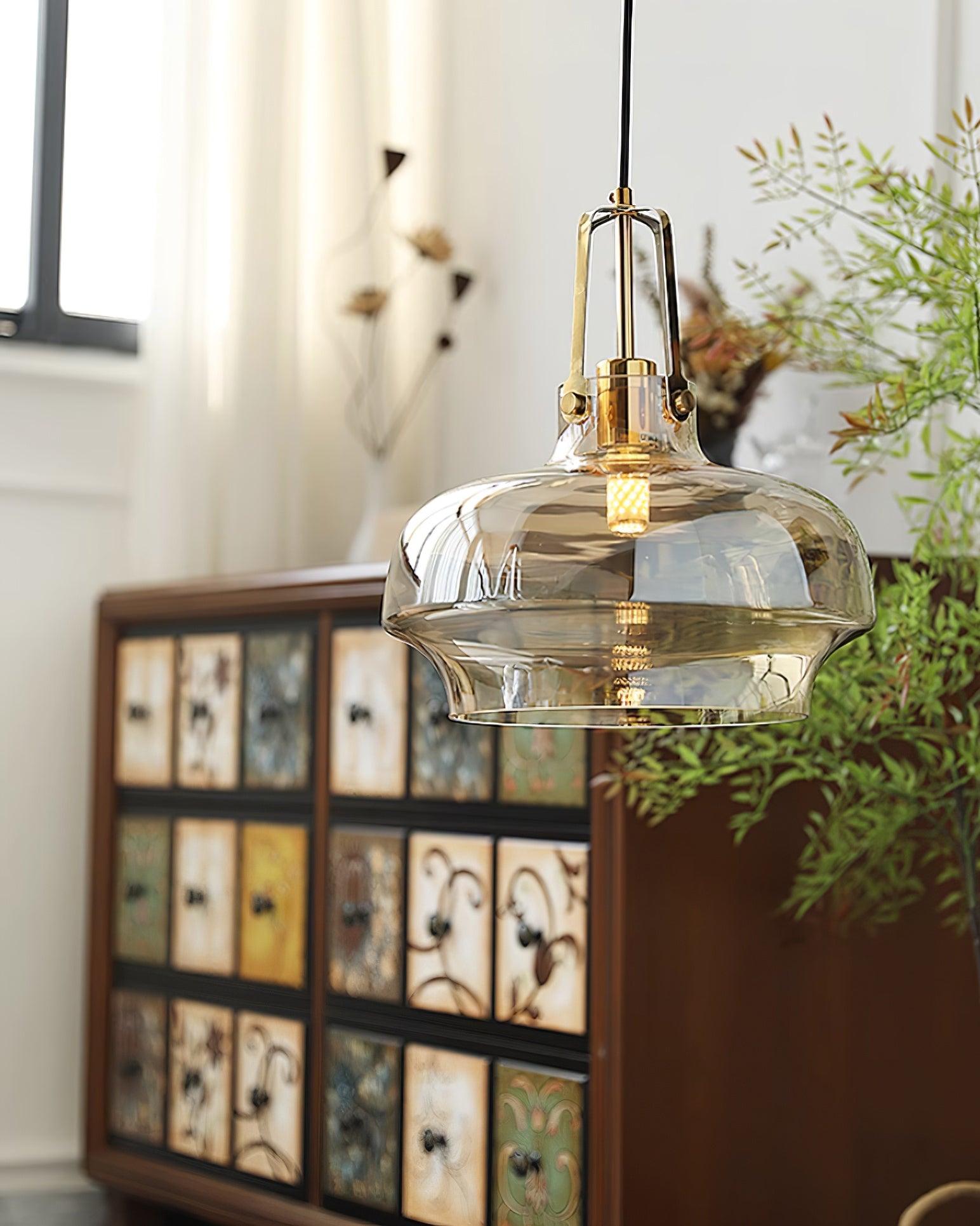 Aurelin Amber Glass Pendant Light with Brass Fittings
