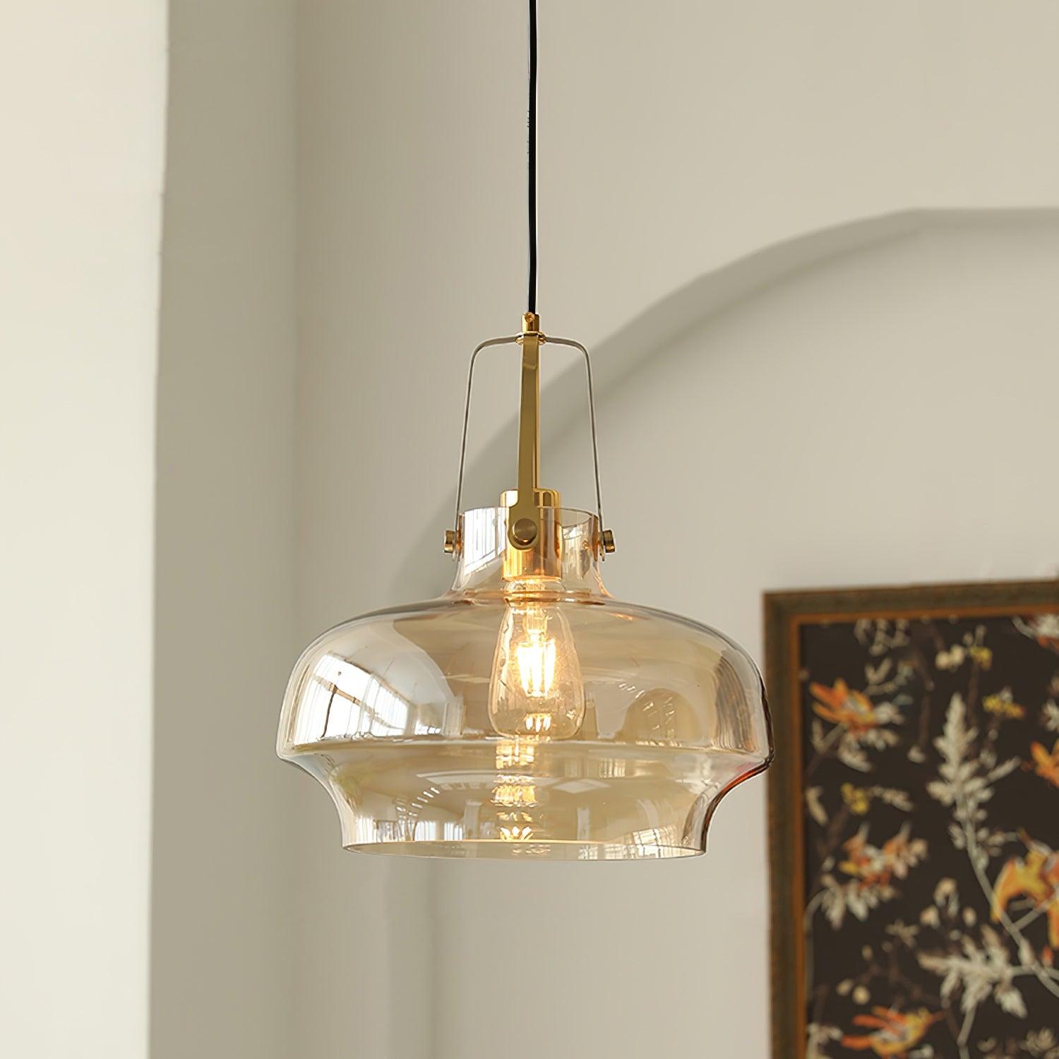 Aurelin Amber Glass Pendant Light with Brass Fittings
