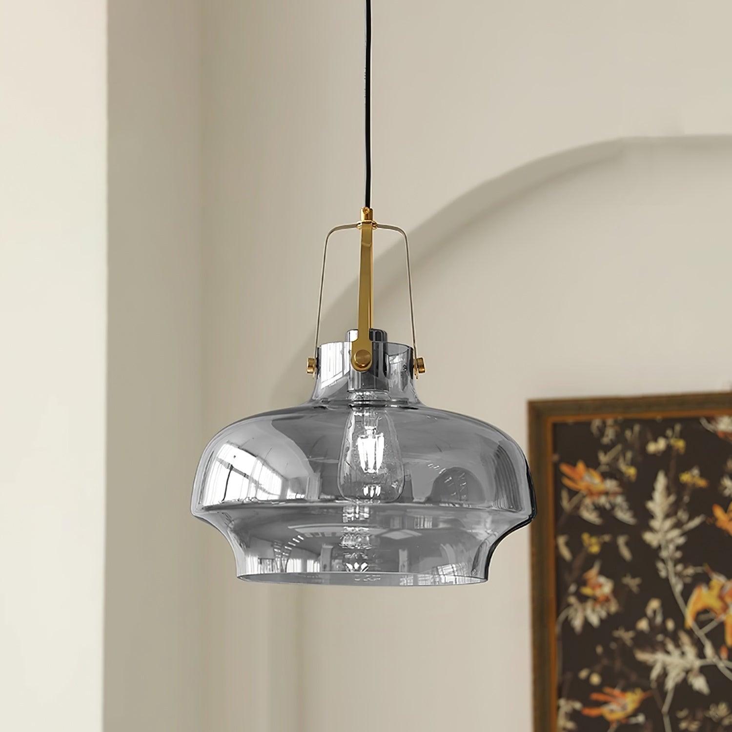 Aurelin Amber Glass Pendant Light with Brass Fittings
