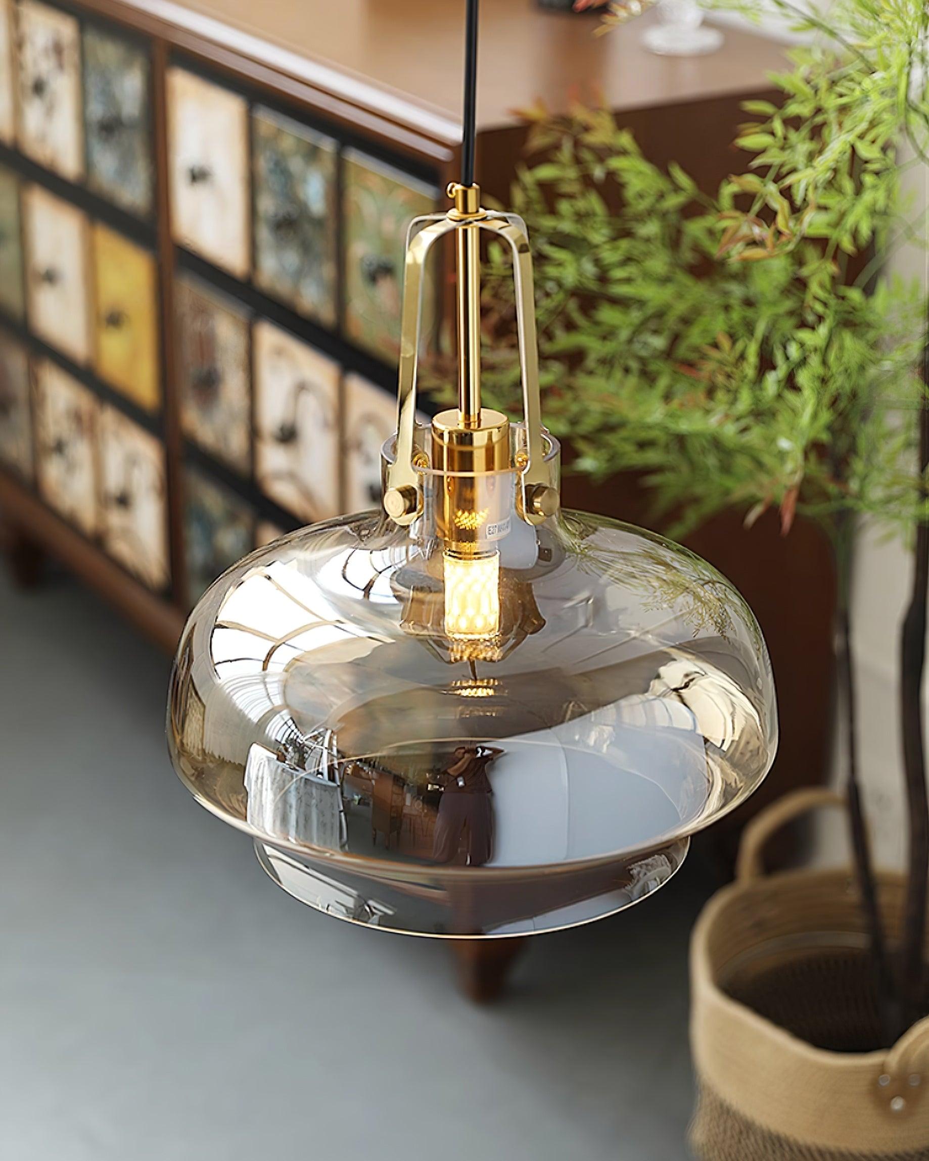 Aurelin Amber Glass Pendant Light with Brass Fittings