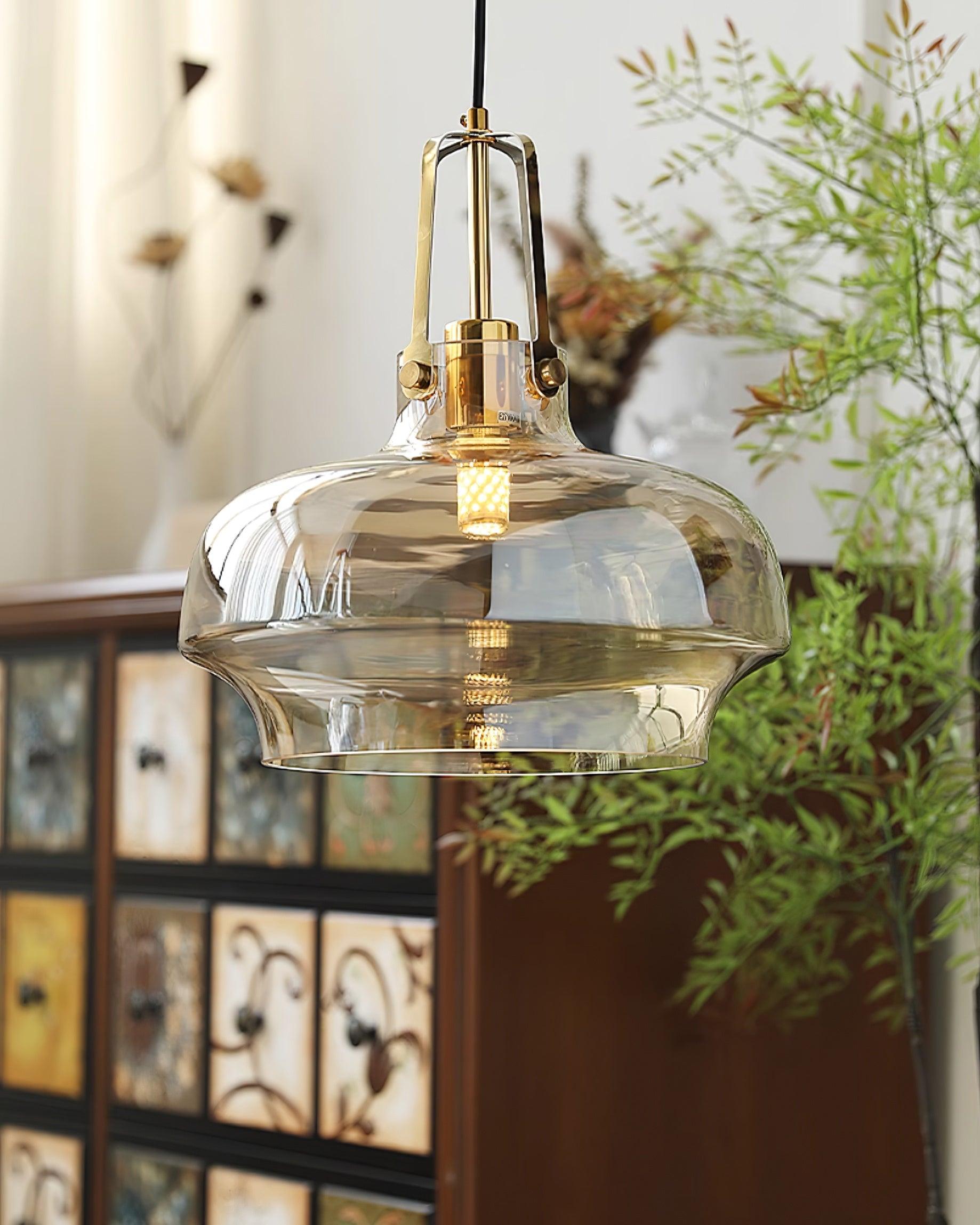 Aurelin Amber Glass Pendant Light with Brass Fittings