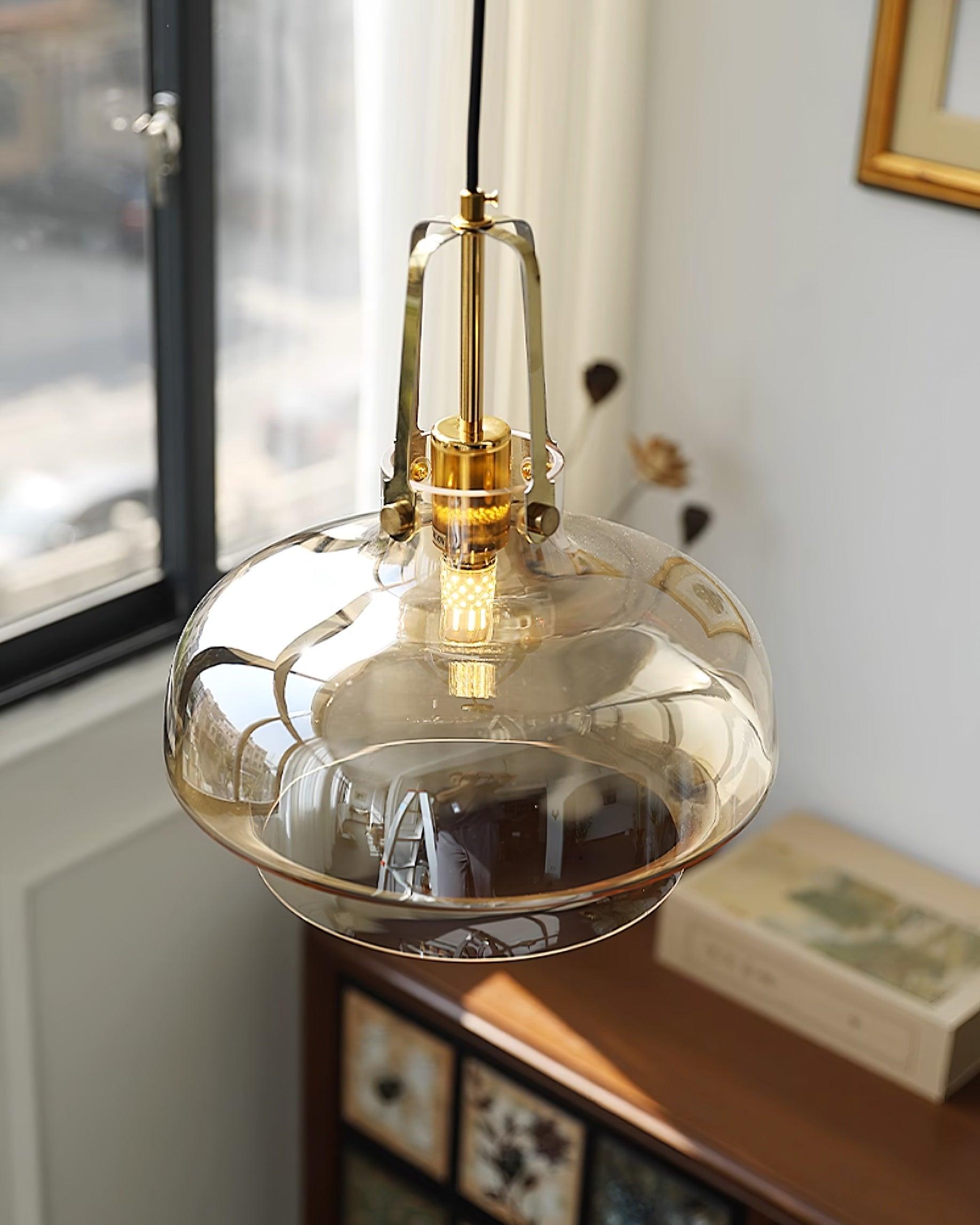 Aurelin Amber Glass Pendant Light with Brass Fittings