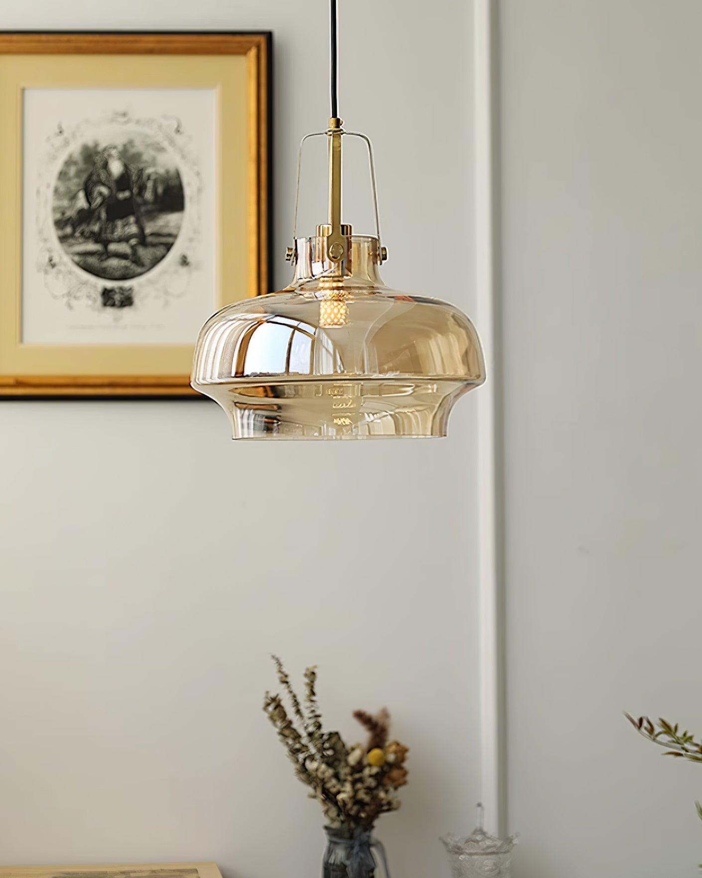 Aurelin Amber Glass Pendant Light with Brass Fittings