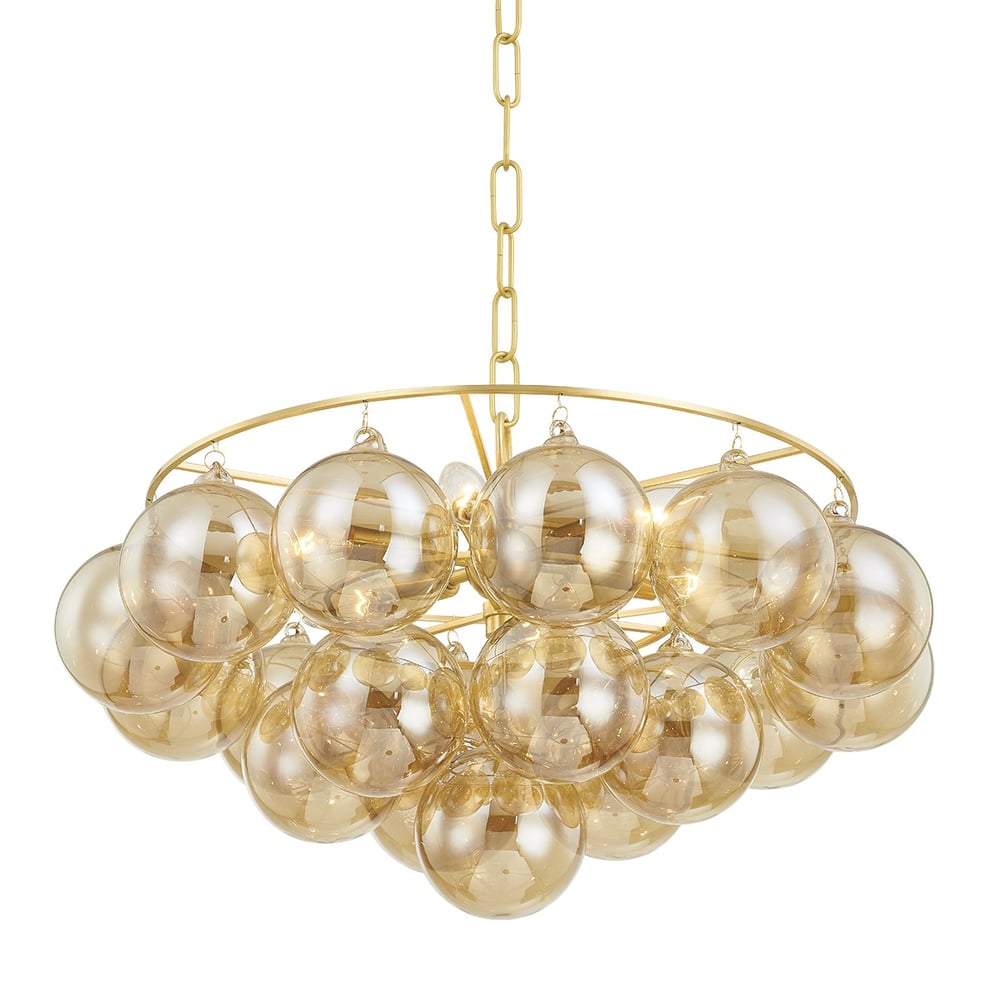 Aurora Chandelier Clear Glass Globe Aged Brass Elegant-Neutral Decor