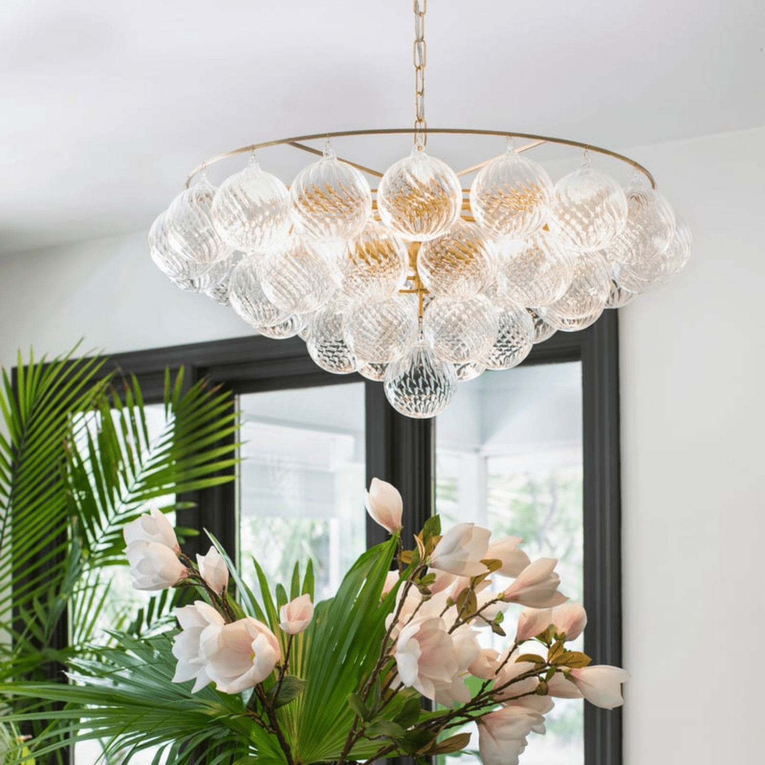 Aurora Chandelier Clear Glass Globe Aged Brass Elegant-Neutral Decor