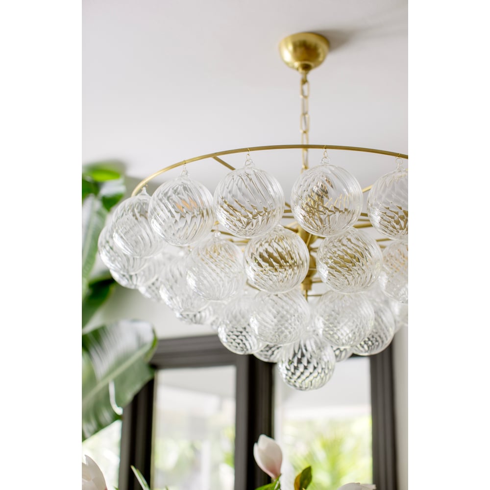 Aurora Chandelier Clear Glass Globe Aged Brass Elegant-Neutral Decor