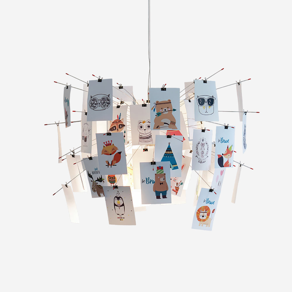 Chandelier Paper and Metal Colorful White Cards Whimsical Modern