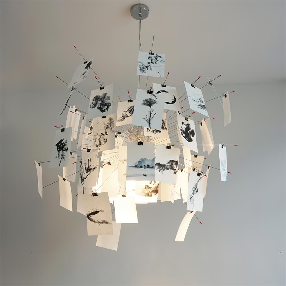 Chandelier Paper and Metal Colorful White Cards Whimsical Modern