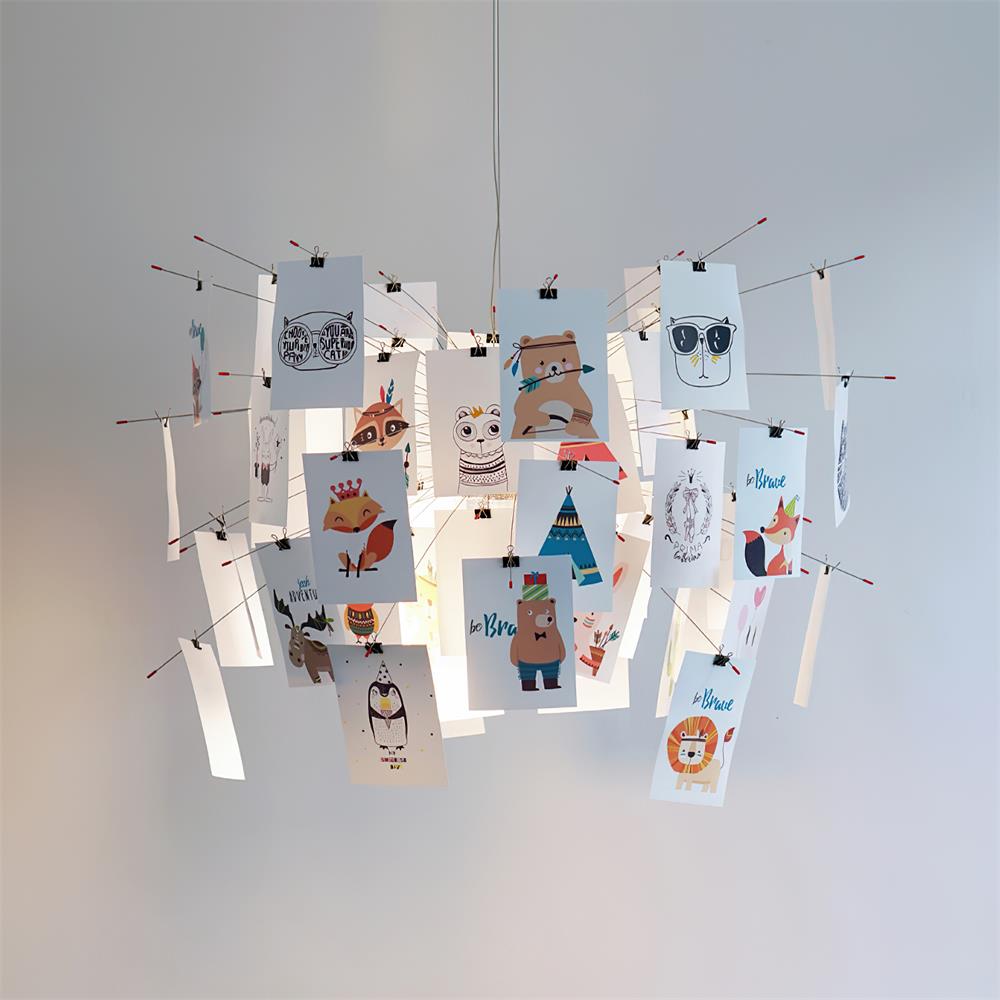 Chandelier Paper and Metal Colorful White Cards Whimsical Modern