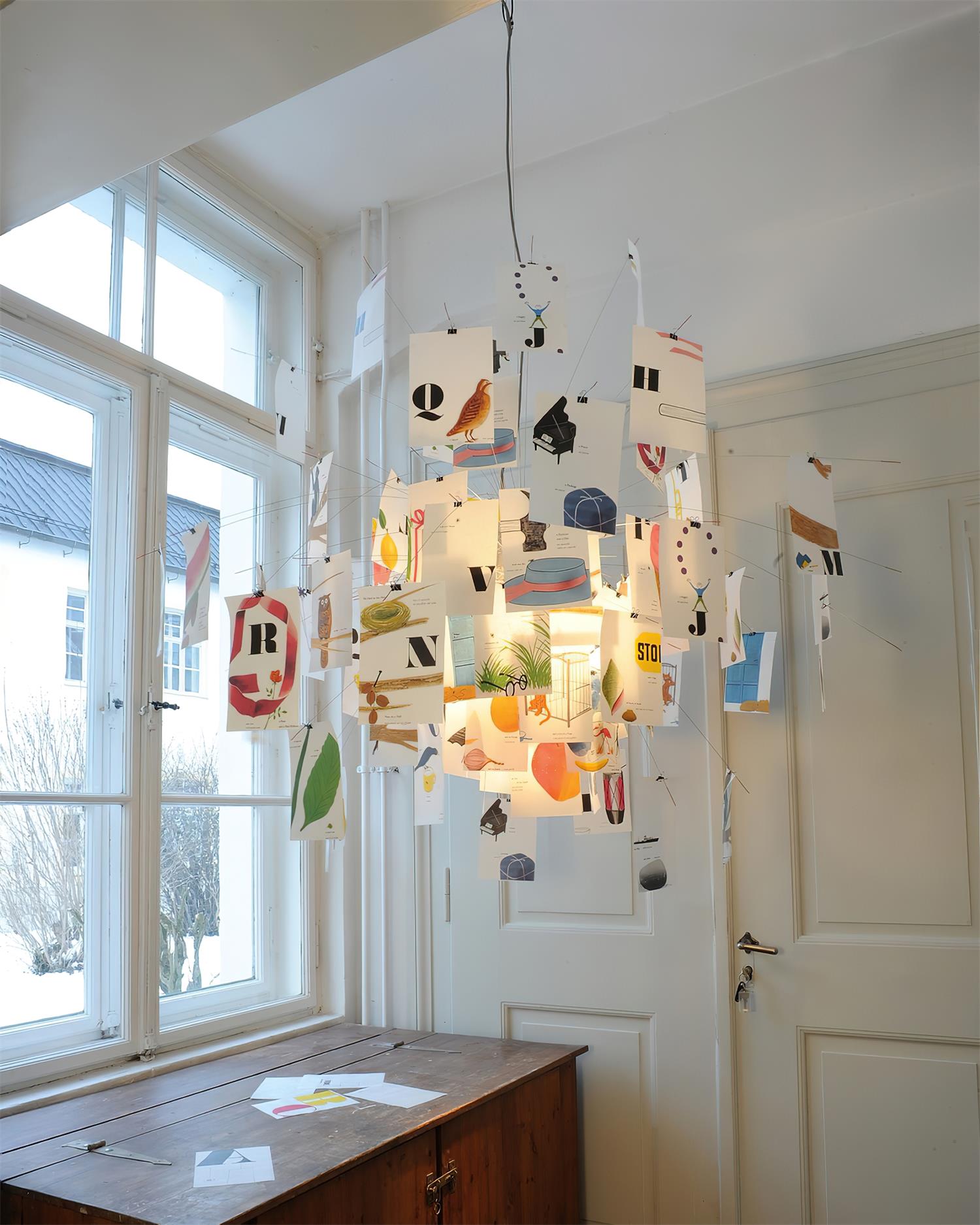Chandelier Paper and Metal Colorful White Cards Whimsical Modern