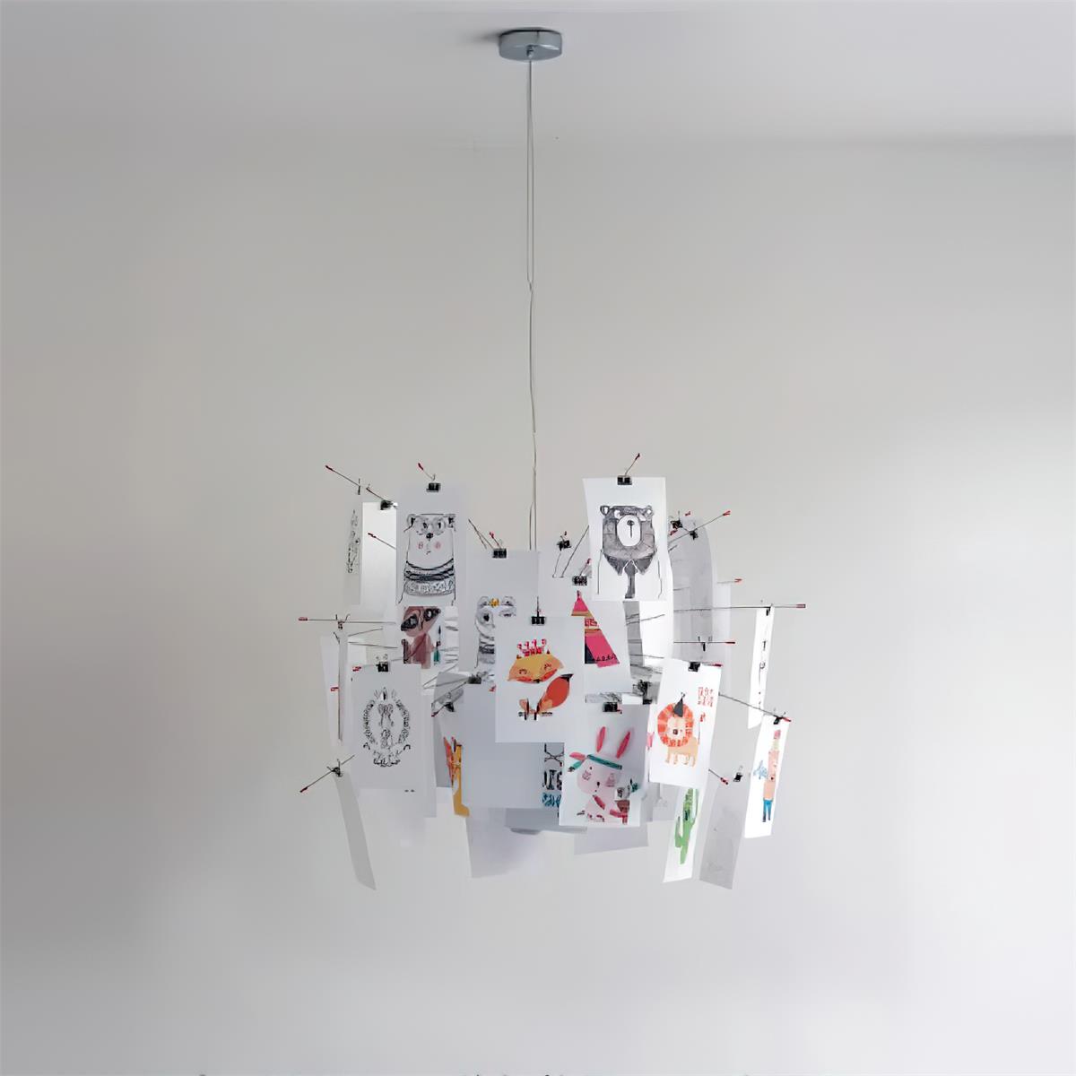 Chandelier Paper and Metal Colorful White Cards Whimsical Modern
