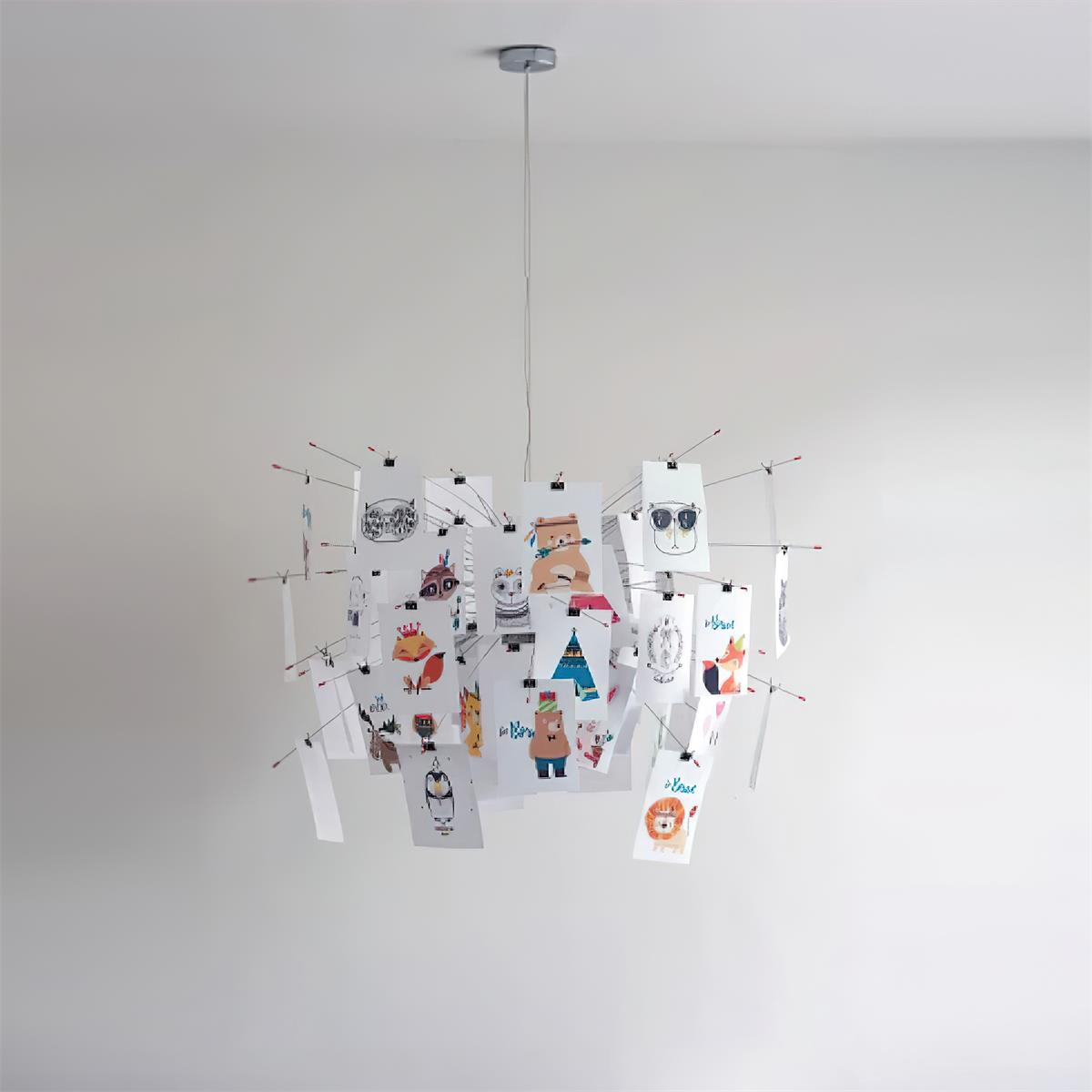 Chandelier Paper and Metal Colorful White Cards Whimsical Modern