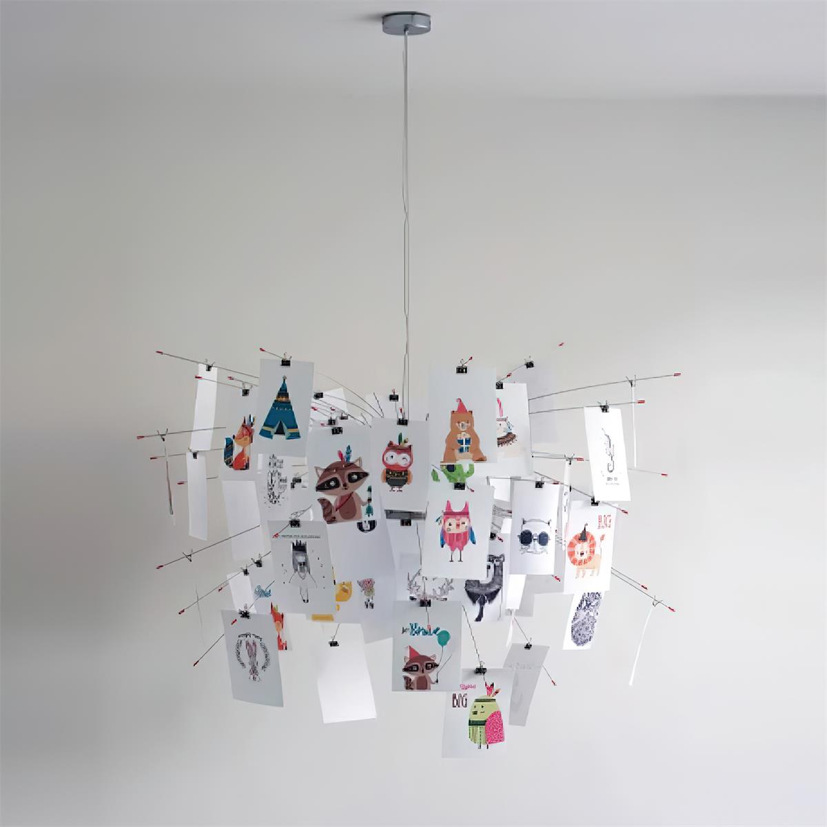 Chandelier Paper and Metal Colorful White Cards Whimsical Modern