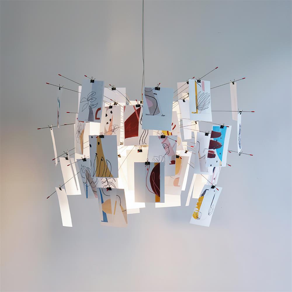 Chandelier Paper and Metal Colorful White Cards Whimsical Modern