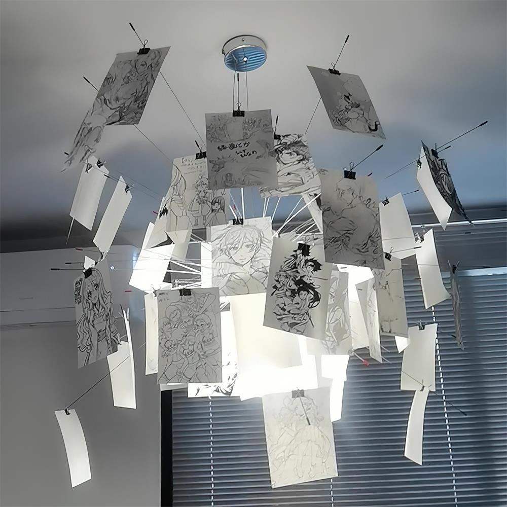 Chandelier Paper and Metal Colorful White Cards Whimsical Modern
