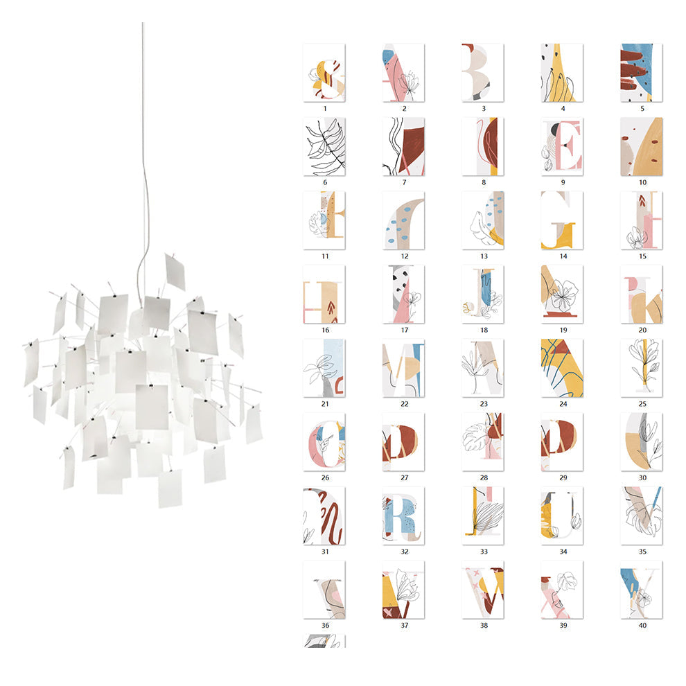 Chandelier Paper and Metal Colorful White Cards Whimsical Modern