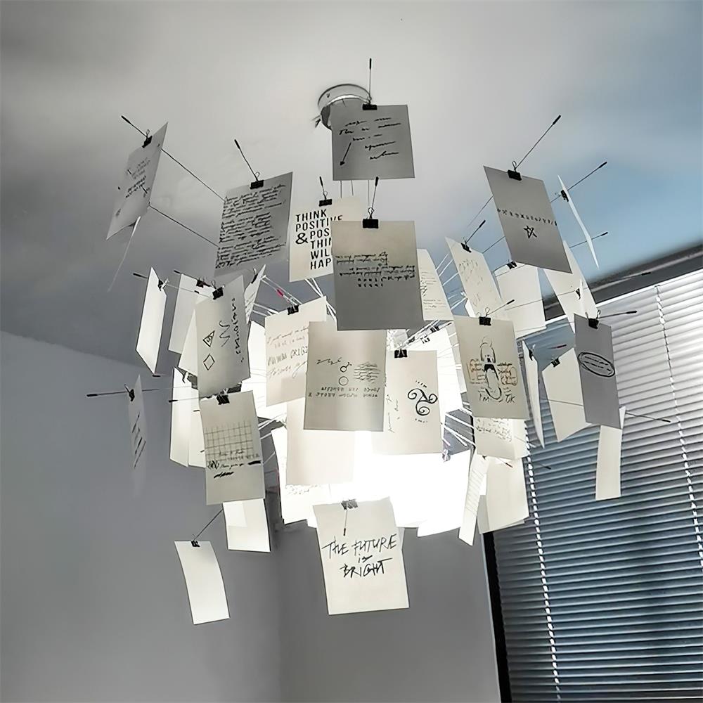 Chandelier Paper and Metal Colorful White Cards Whimsical Modern
