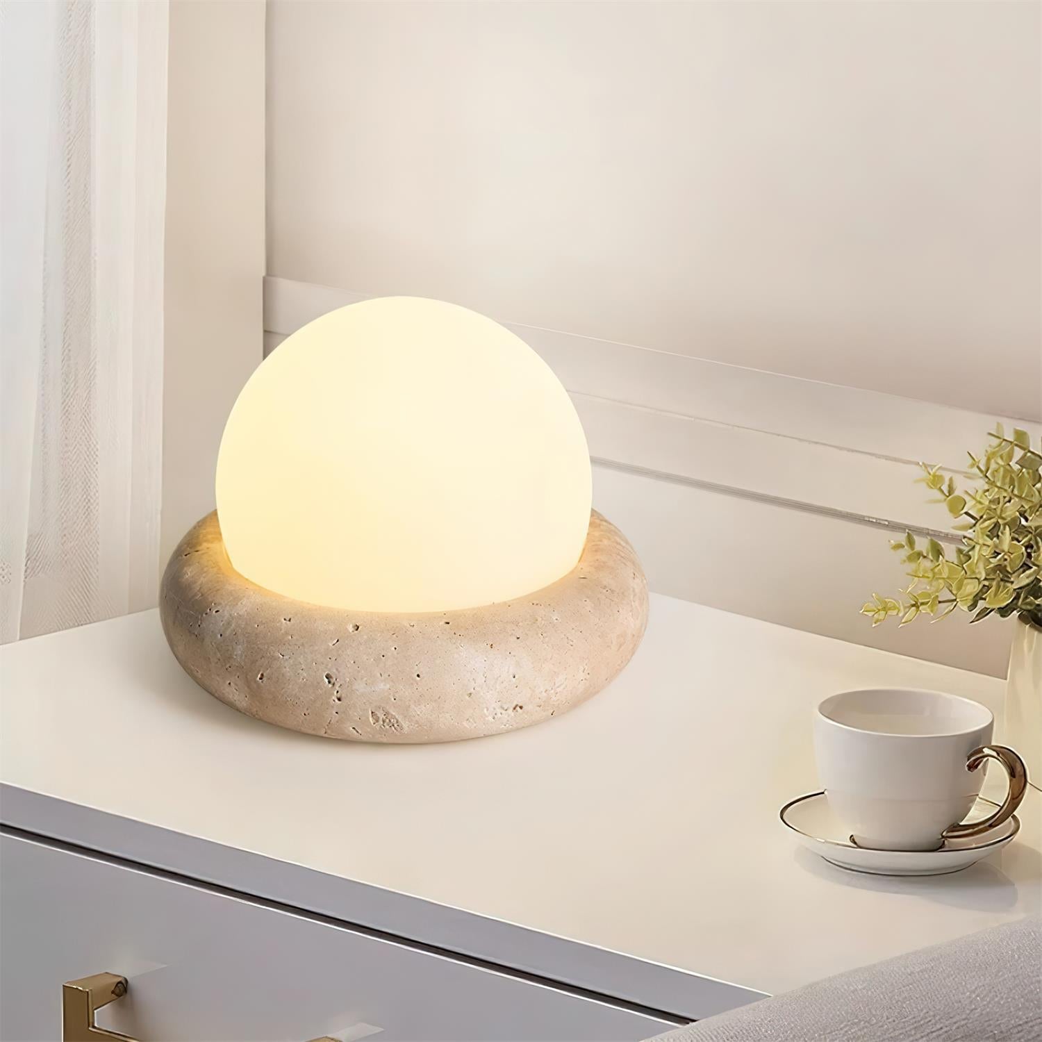 Lunor Travertine Globe Table Lamp Mini Maga-Neutral Decor