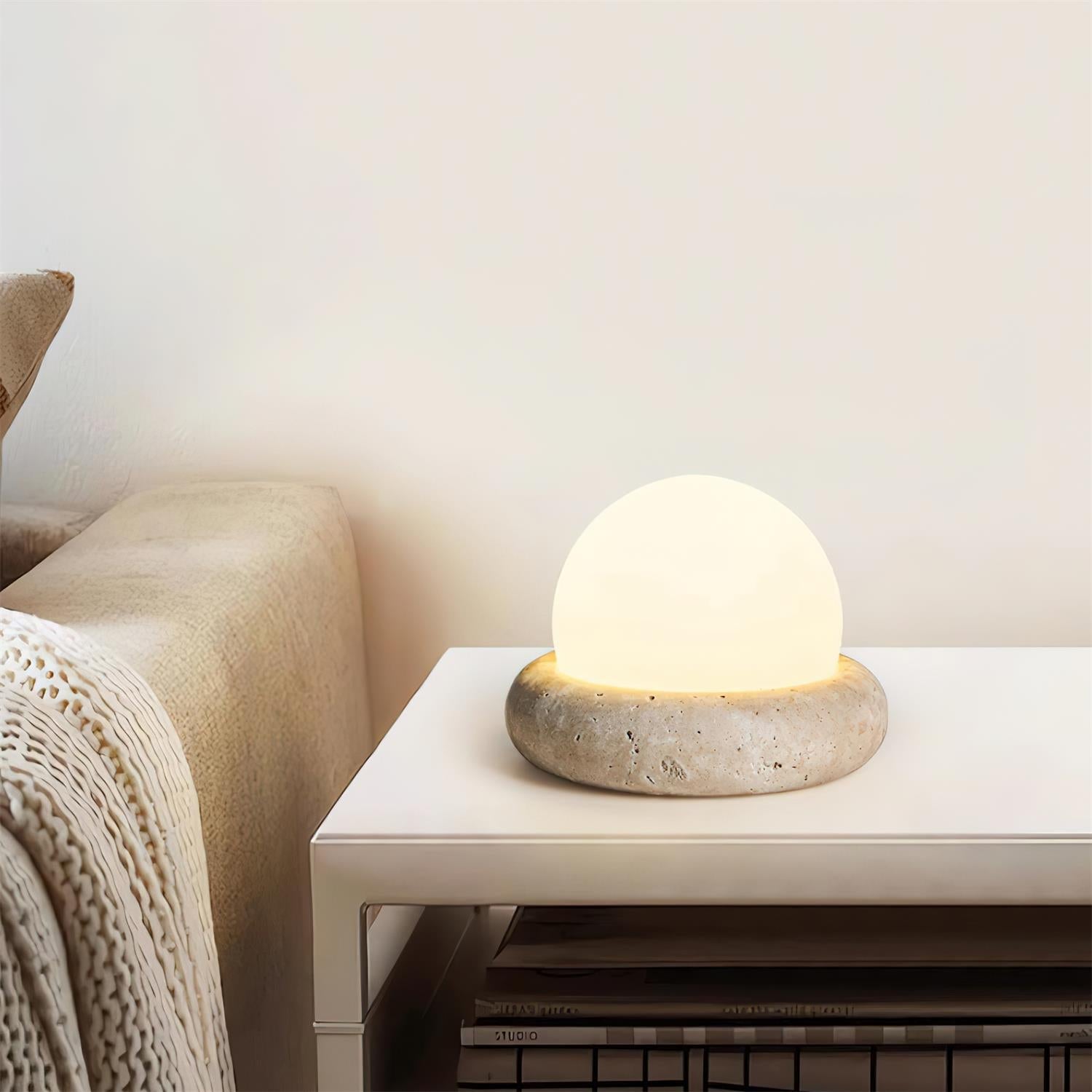 Lunor Travertine Globe Table Lamp Mini Maga-Neutral Decor