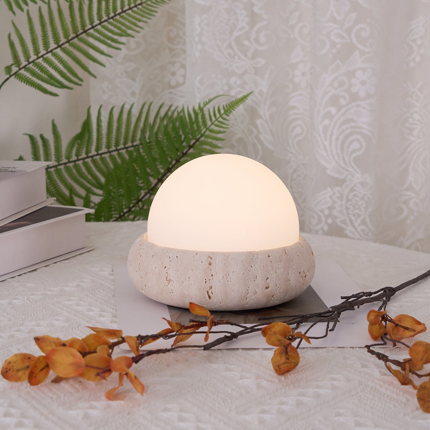 Lunor Travertine Globe Table Lamp Mini Maga-Neutral Decor