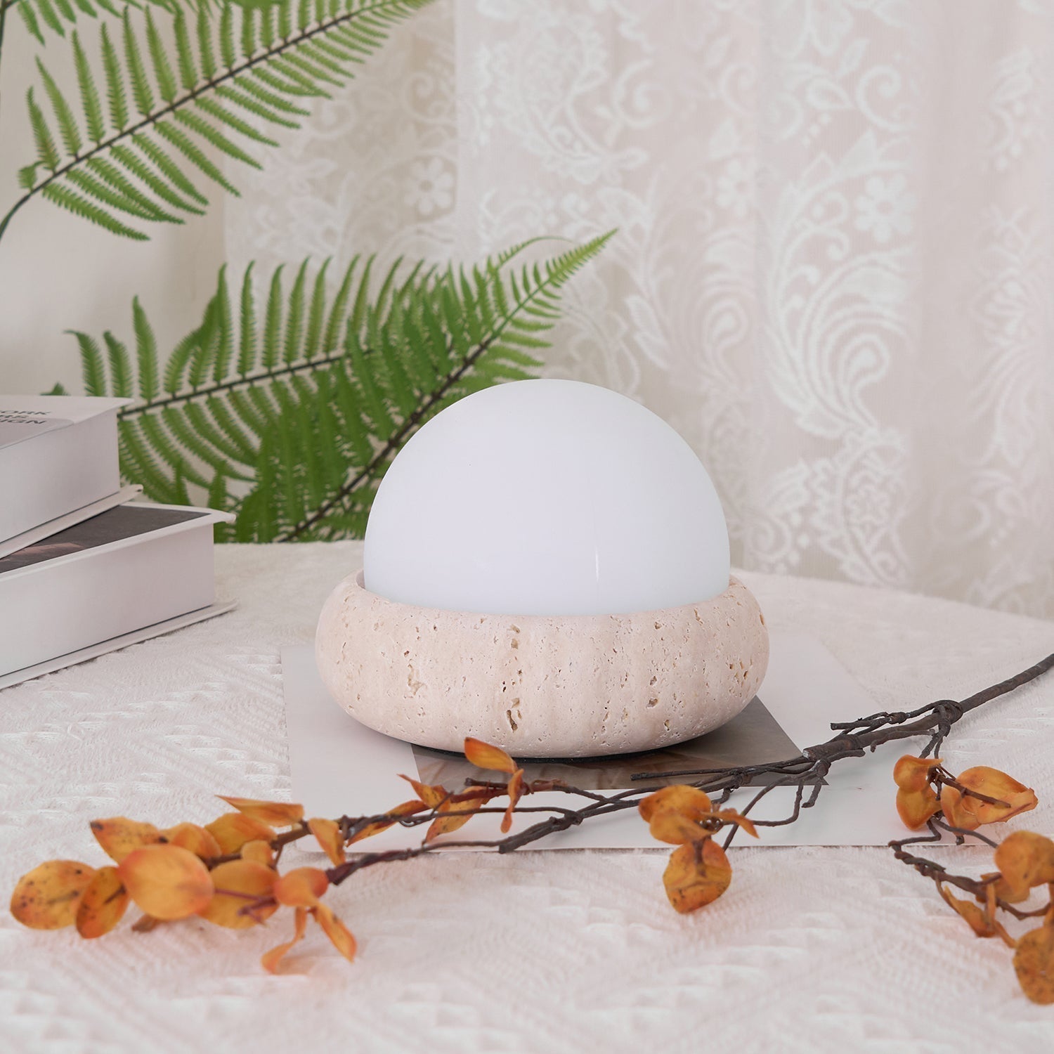 Lunor Travertine Globe Table Lamp Mini Maga-Neutral Decor